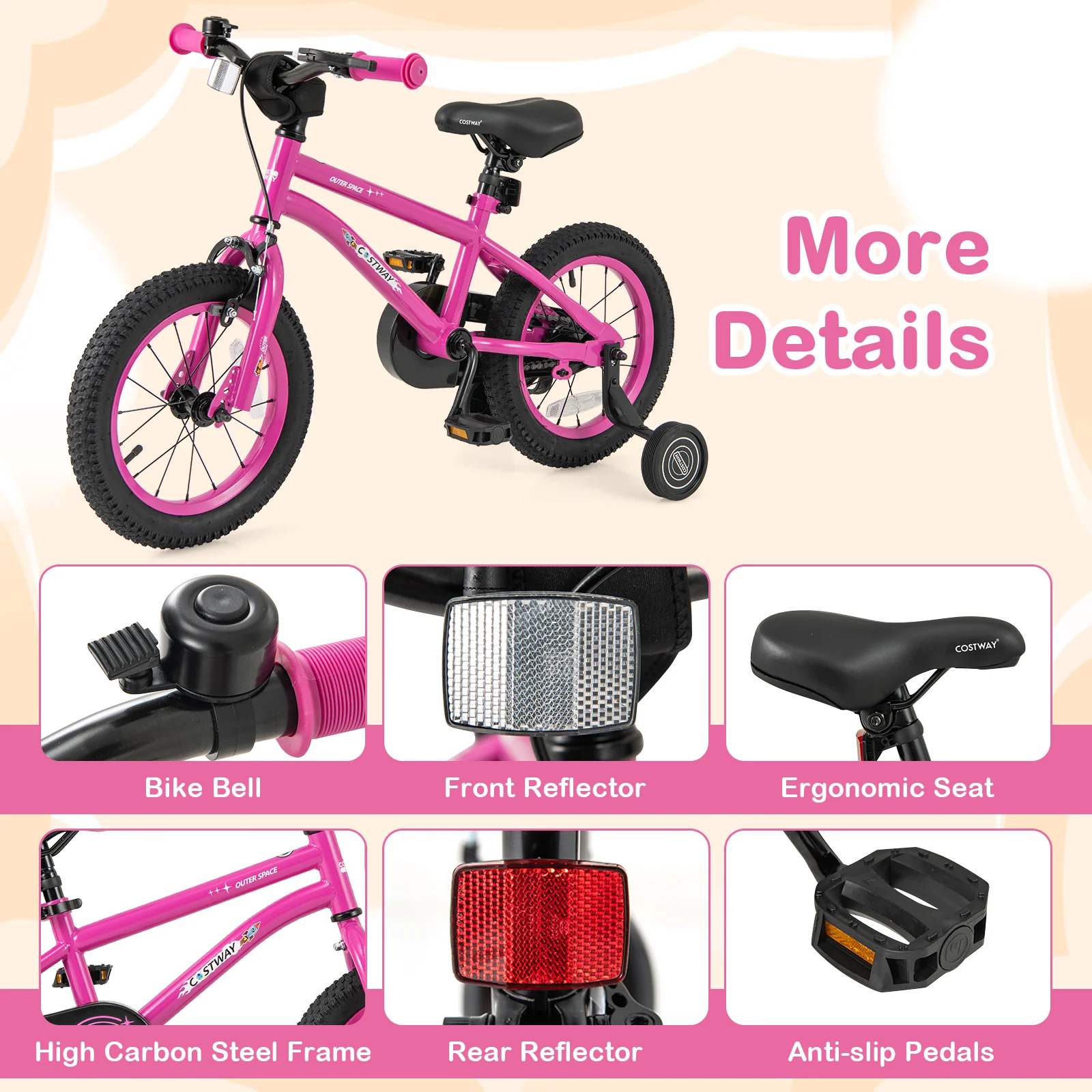 HONEY JOY 14 16 18 Inch Kid’s Bike Bicycle Removable Training Wheels for 3-8 Years - Image 11