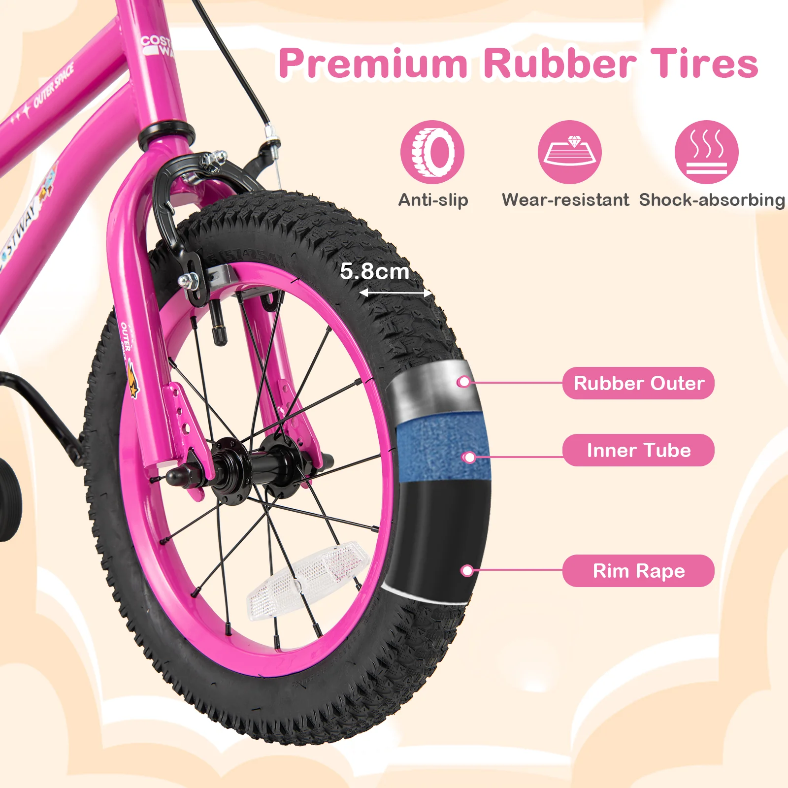 HONEY JOY 14 16 18 Inch Kid’s Bike Bicycle Removable Training Wheels for 3-8 Years - Image 8