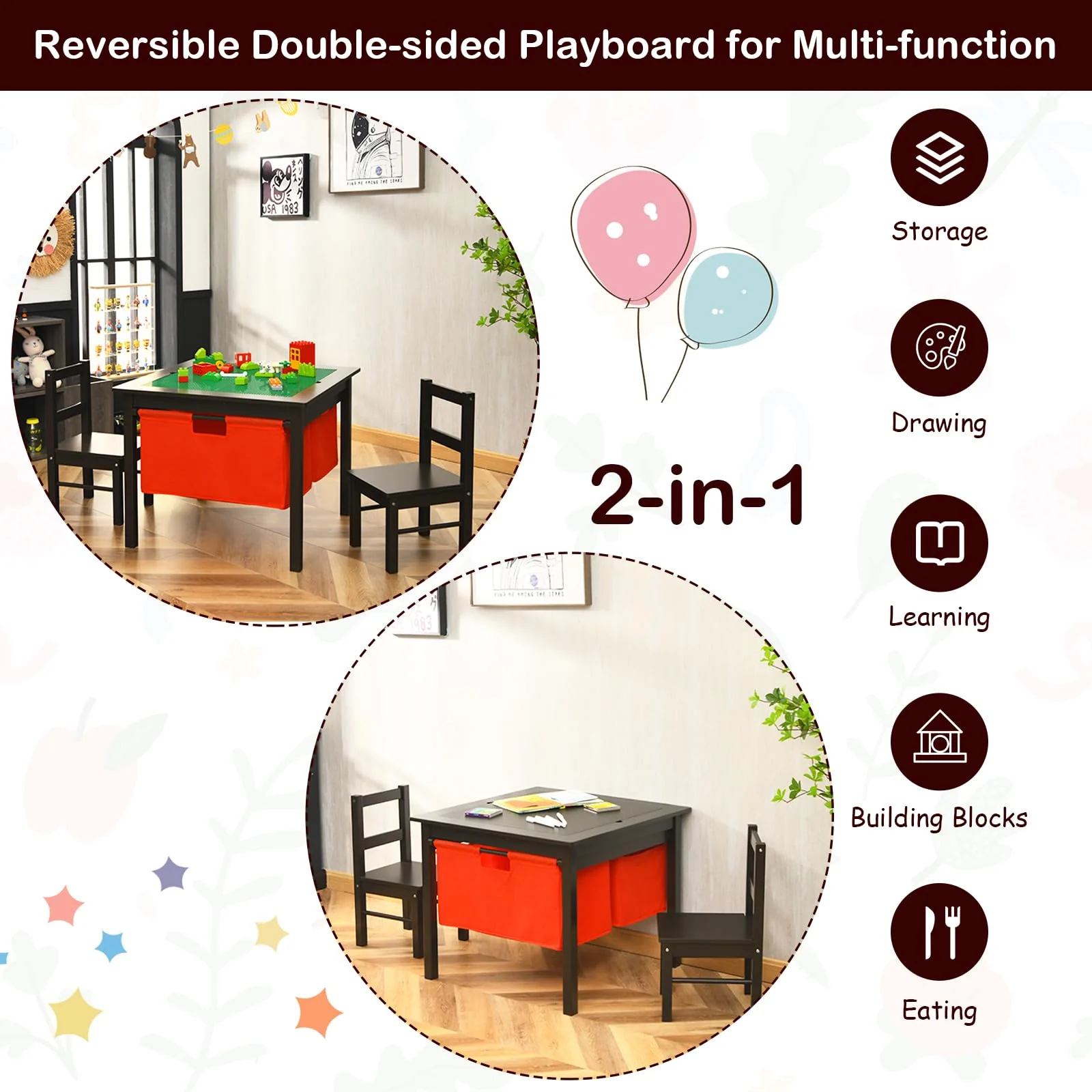 HONEY JOY 2-in-1 Kids Activity Table & Chair Set with Storage - Image 5