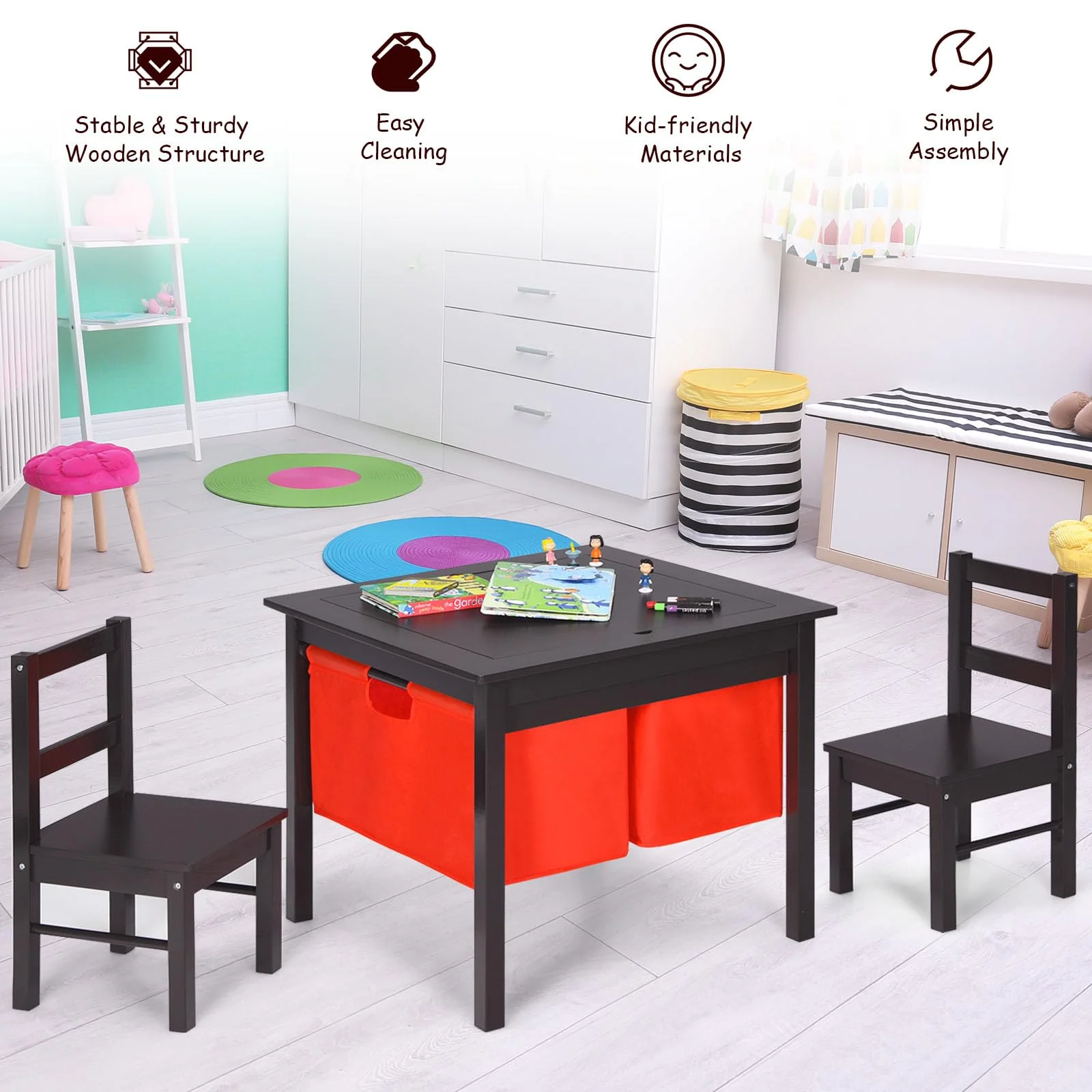 HONEY JOY 2-in-1 Kids Activity Table & Chair Set with Storage - Image 7