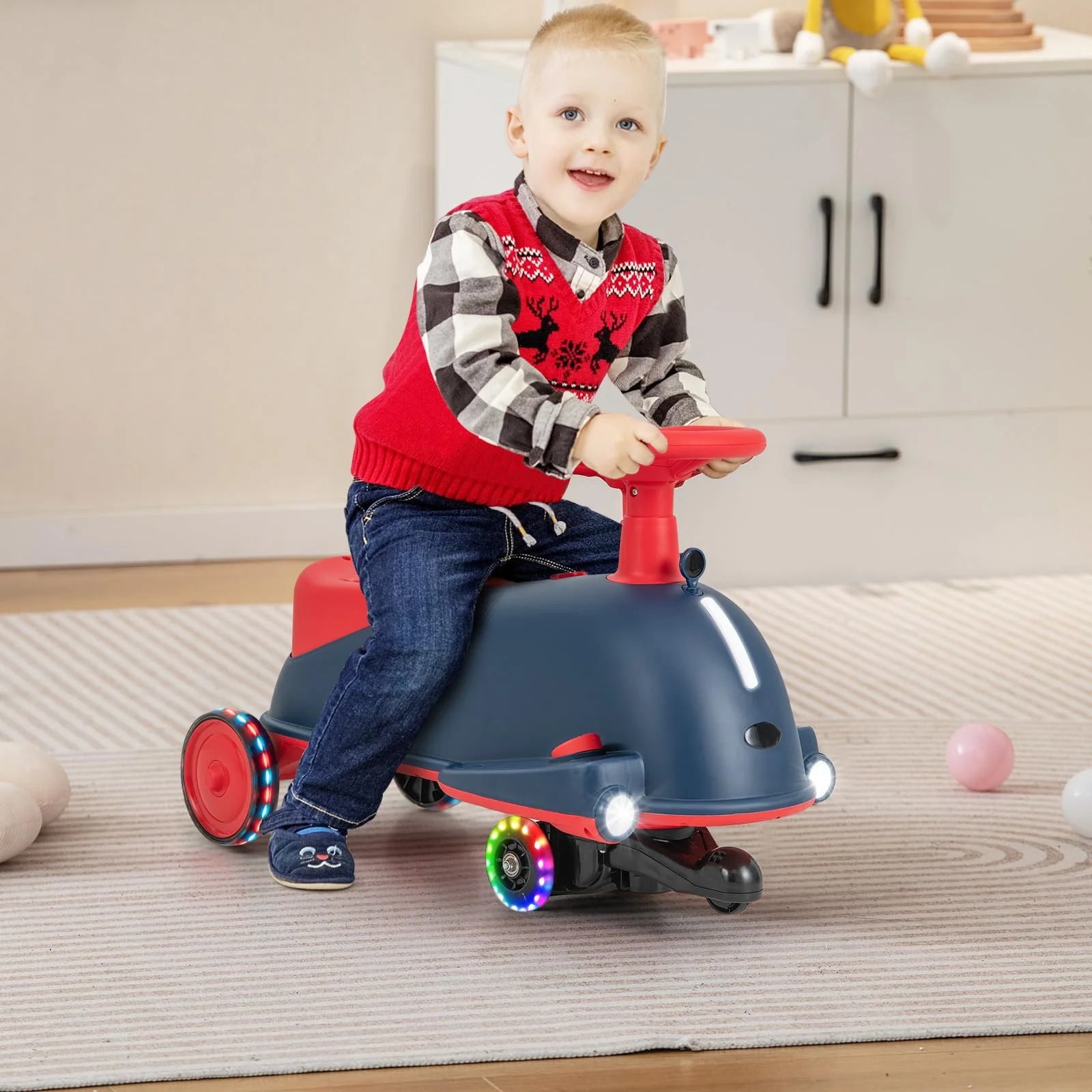 HONEY JOY 2 in 1 Kids Electric Wiggle Car, Ride On Drifting Wiggle Car for Children with Light up Wheels - Image 2