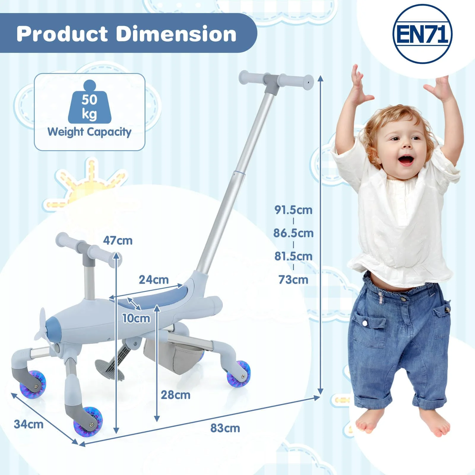 HONEY JOY 2-in-1 Kids Ride-on Push Car - Image 7