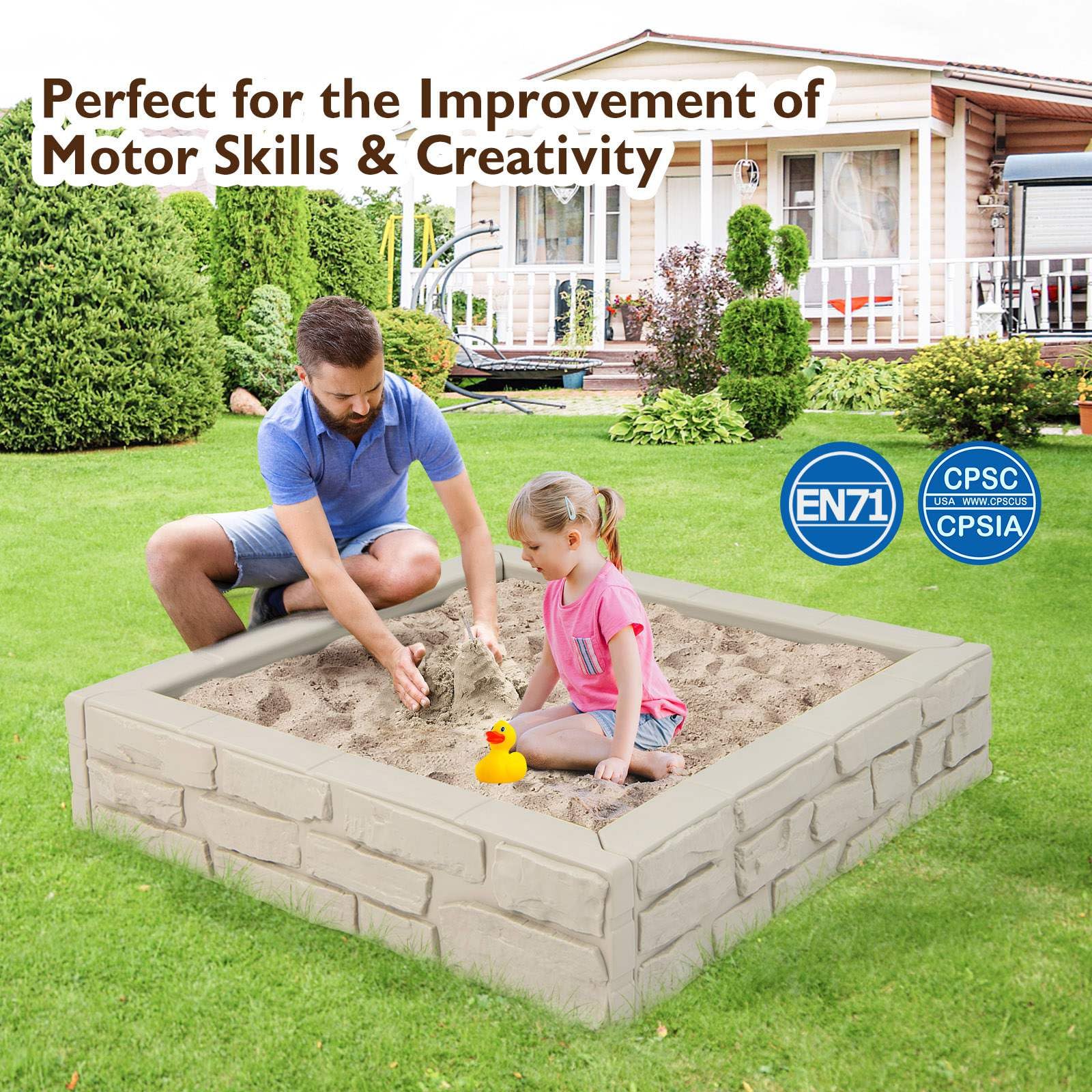 HONEY JOY 2-in-1 Kids Sandbox Outdoor Play HDPE Sandpit w/Waterproof Cover - Image 6