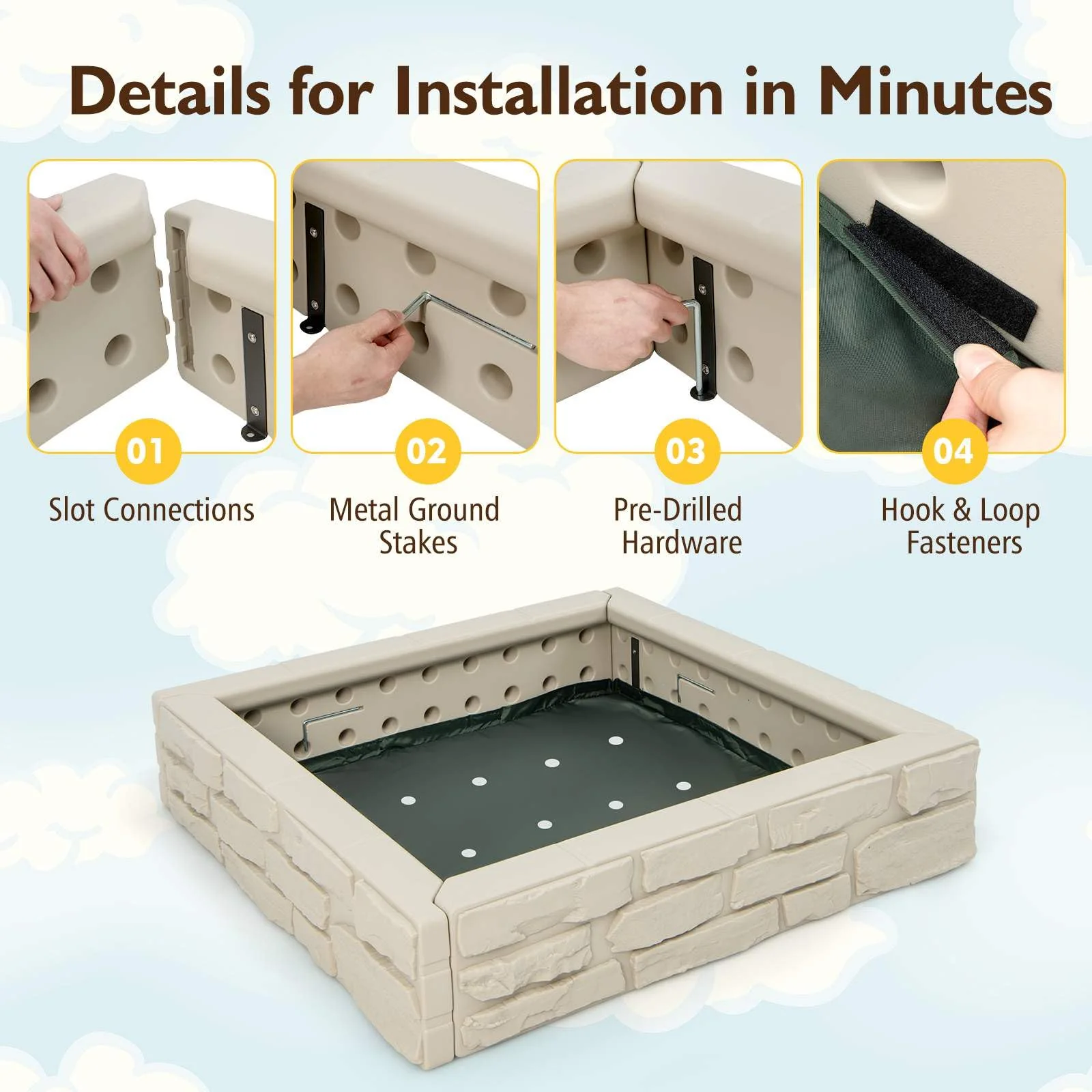 HONEY JOY 2-in-1 Kids Sandbox Outdoor Play HDPE Sandpit w/Waterproof Cover - Image 7