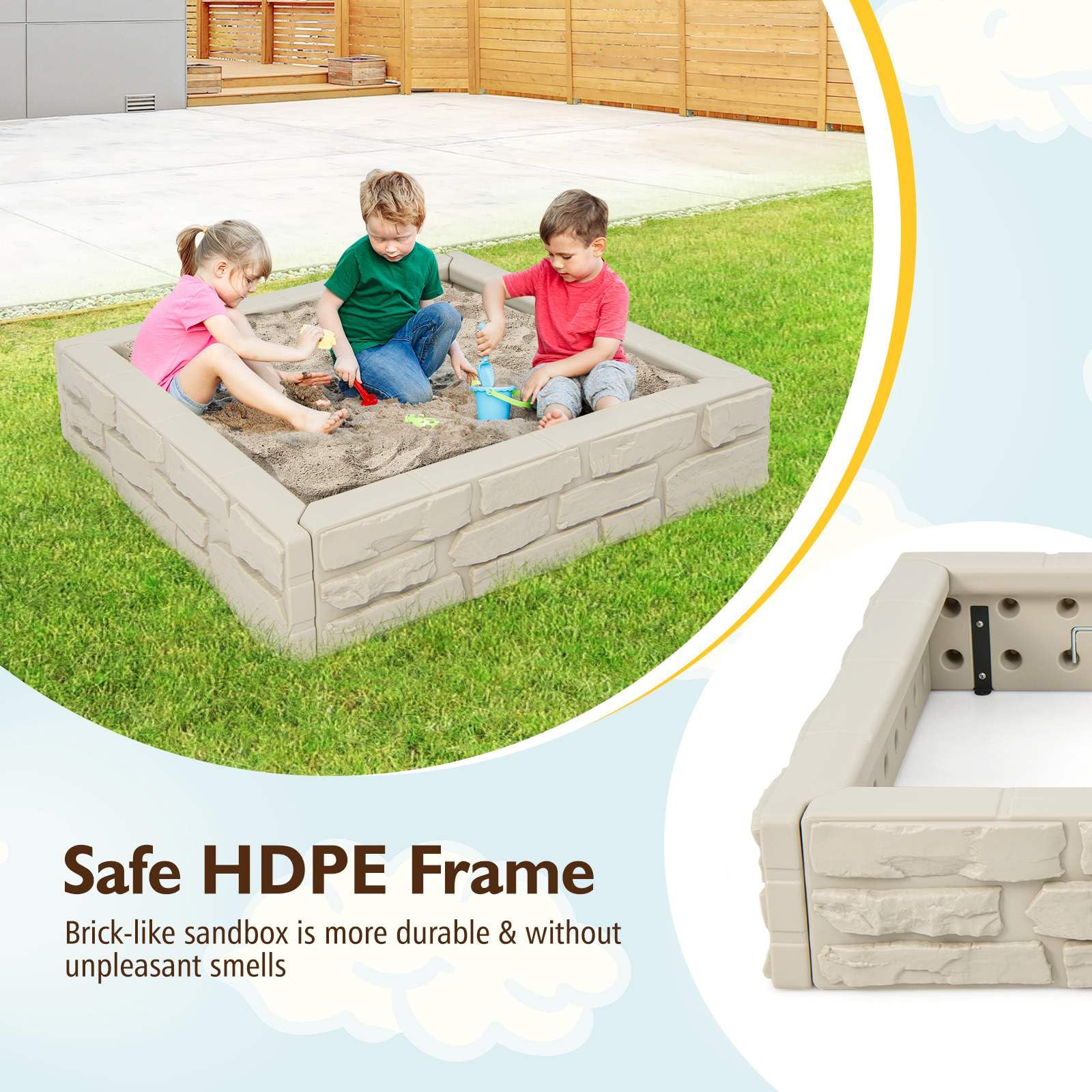 HONEY JOY 2-in-1 Kids Sandbox Outdoor Play HDPE Sandpit w/Waterproof Cover - Image 8