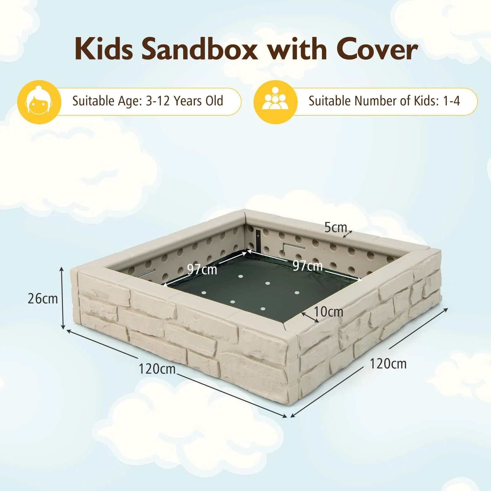 HONEY JOY 2-in-1 Kids Sandbox Outdoor Play HDPE Sandpit w/Waterproof Cover - Image 9