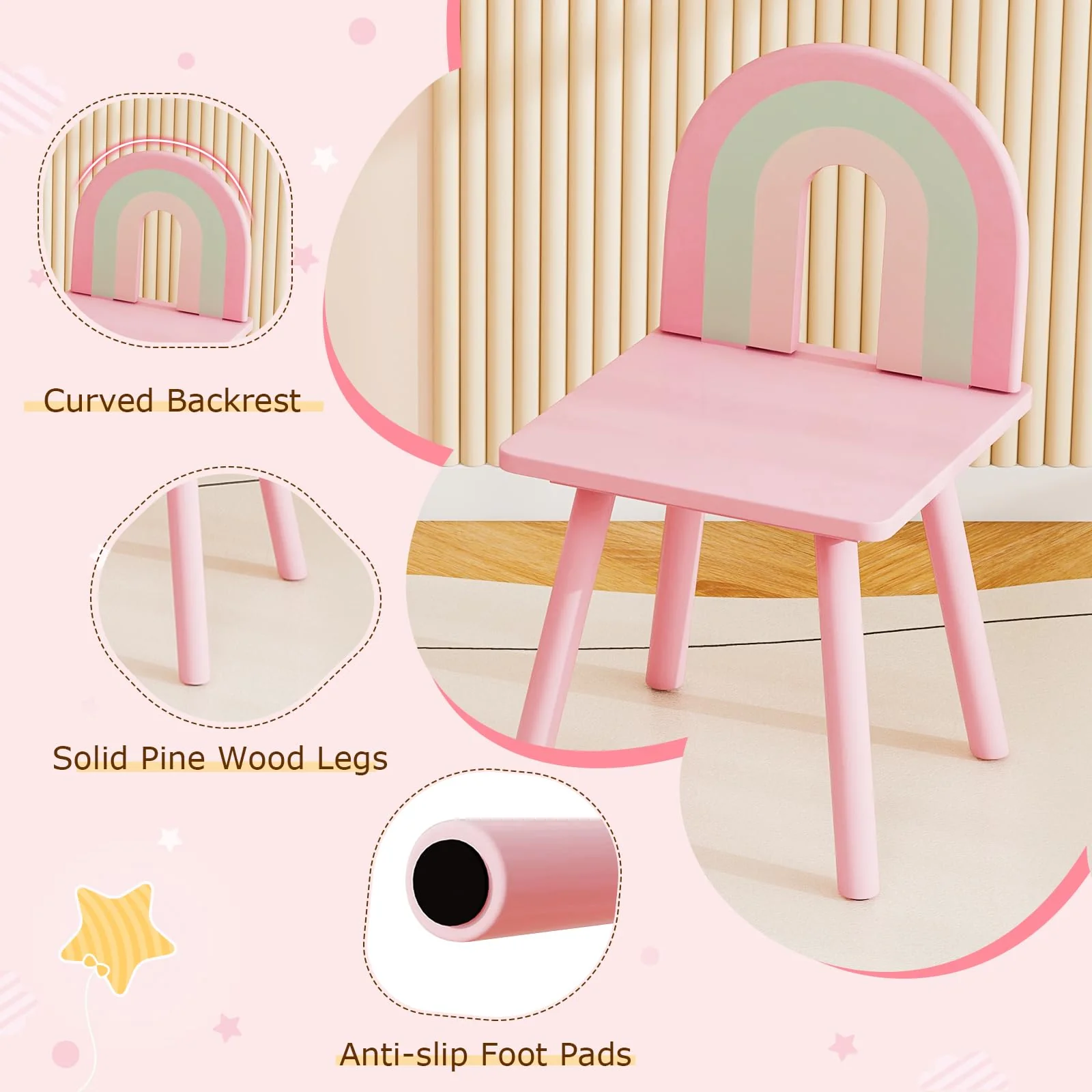 HONEY JOY 2-in-1 Kids Vanity Set w/Mirror, Princess Makeup Table w/Detachable Top, Chair - Image 8