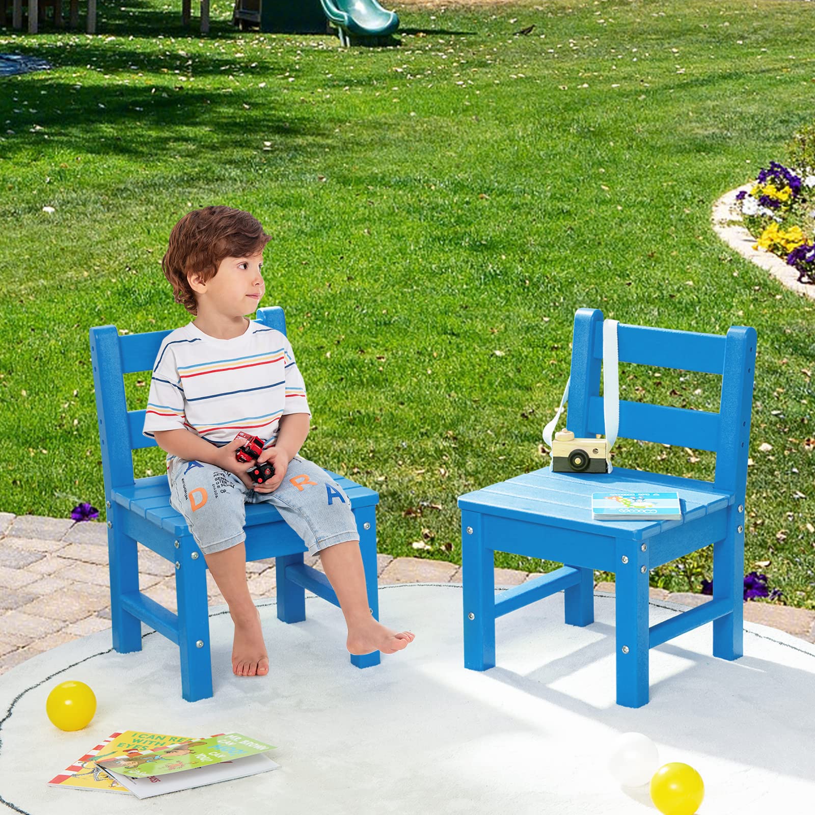 HONEY JOY 2 PCS Kids Chairs, Weather Resistant Heavy-Duty Children Learning Chair w/Backrest - Image 3