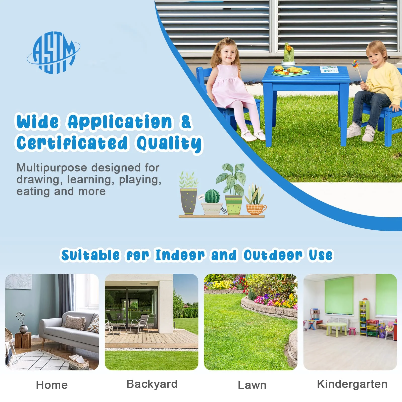 HONEY JOY 2 PCS Kids Chairs, Weather Resistant Heavy-Duty Children Learning Chair w/Backrest - Image 4