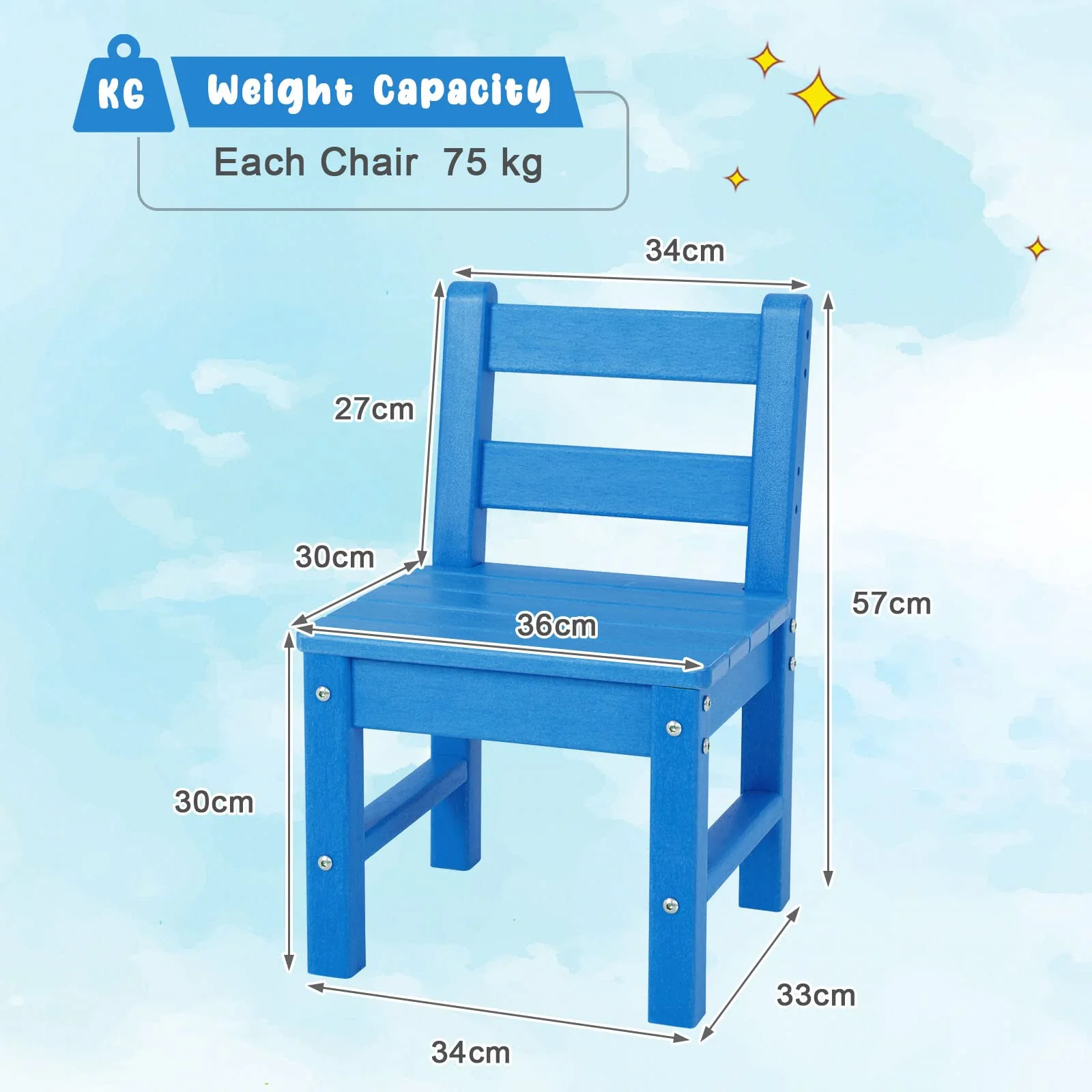 HONEY JOY 2 PCS Kids Chairs, Weather Resistant Heavy-Duty Children Learning Chair w/Backrest - Image 6