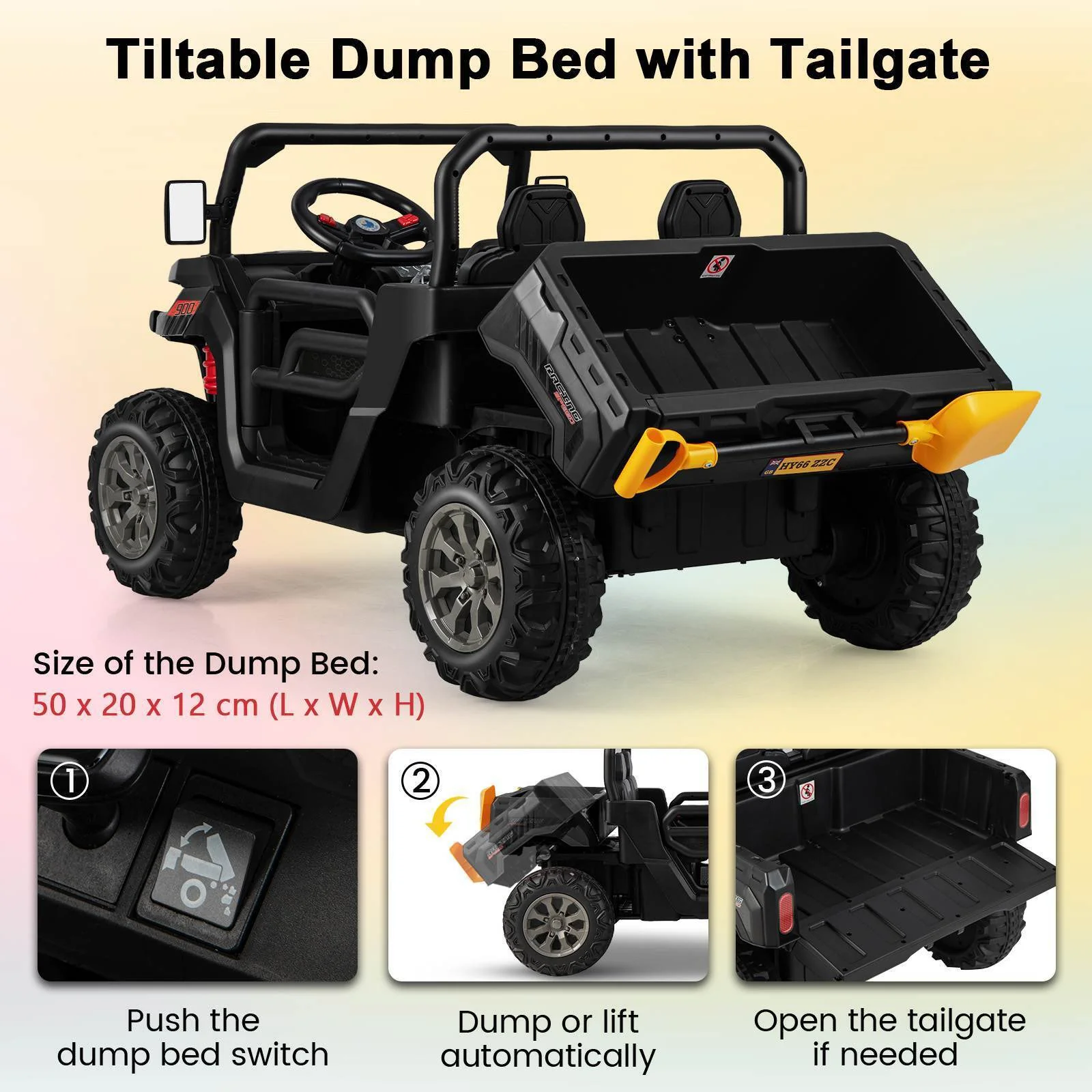 HONEY JOY 2-Seater Kids Ride On Dump Truck 12V Electric Tractor Remote Control - Image 4