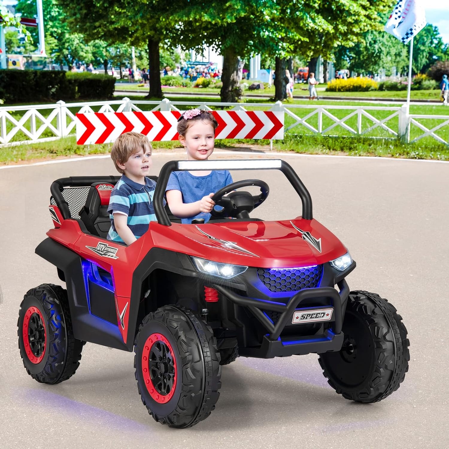 HONEY JOY 2-Seater Ride on Car, 12V Electric UTV w/Remote Control, Spring Suspension, High/Low Speed - Image 10