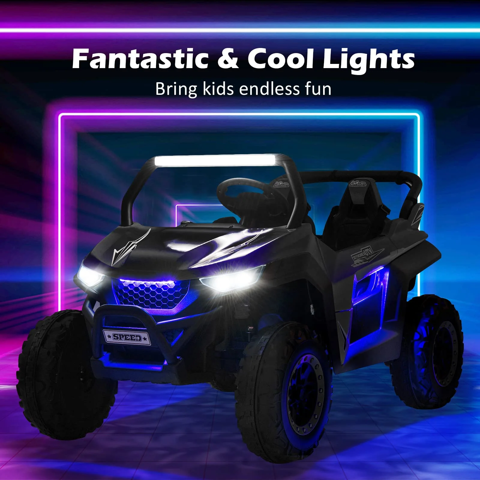 HONEY JOY 2-Seater Ride on Car, 12V Electric UTV w/Remote Control, Spring Suspension, High/Low Speed - Image 9