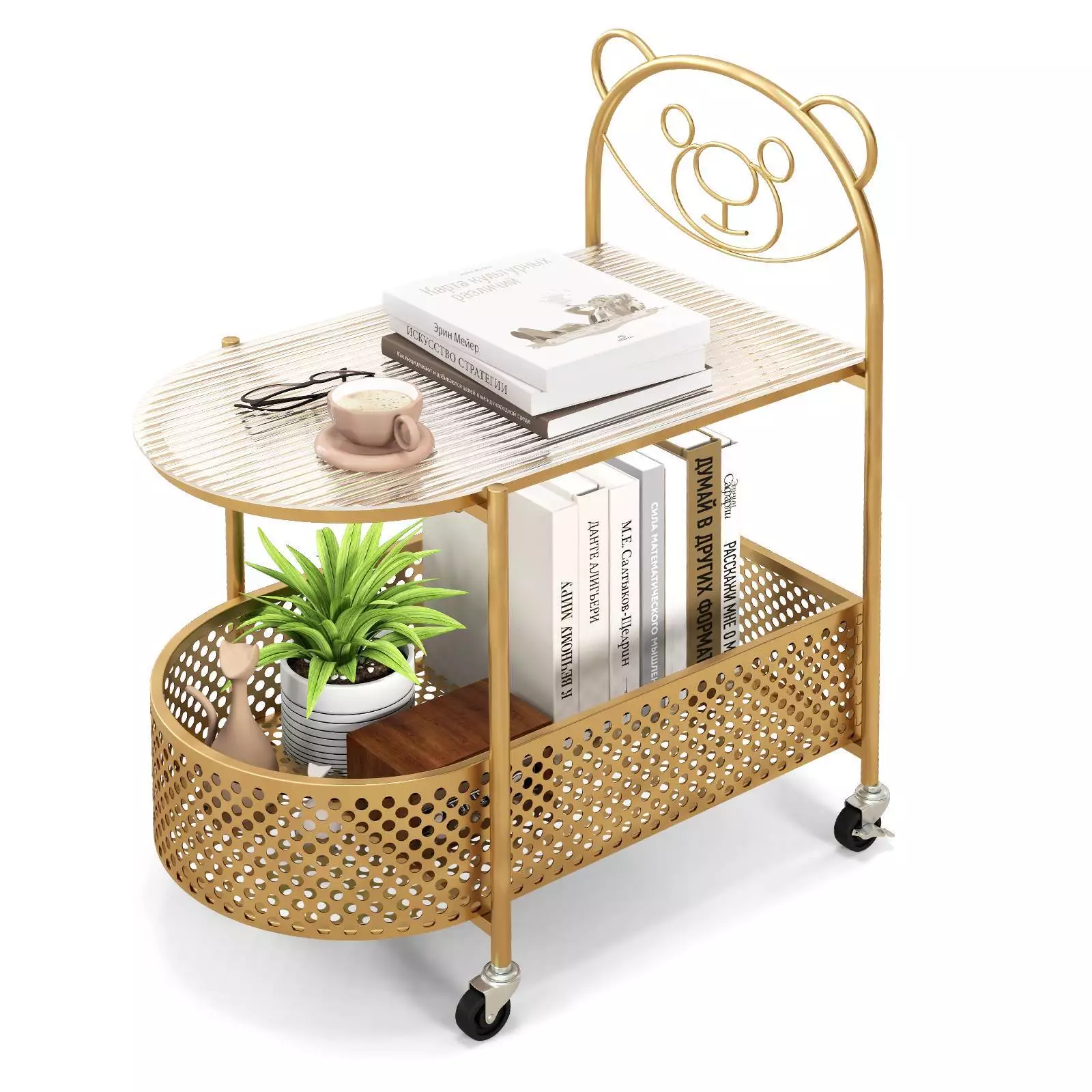 HONEY JOY 2-Tier Kids Storage Side Table Mobile Coffee Table w/Lockable Wheels - Image 11