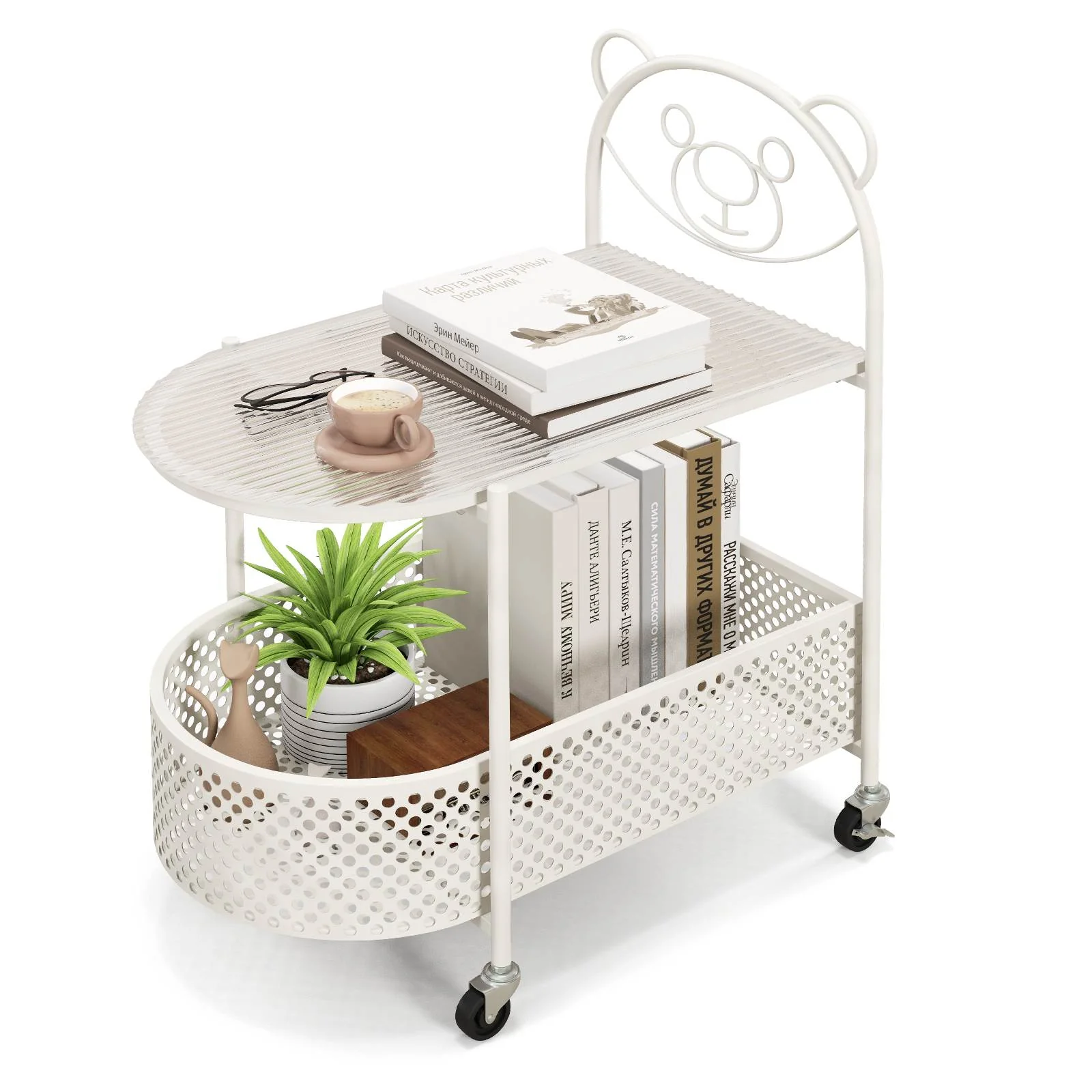 HONEY JOY 2-Tier Kids Storage Side Table Mobile Coffee Table w/Lockable Wheels - Image 2