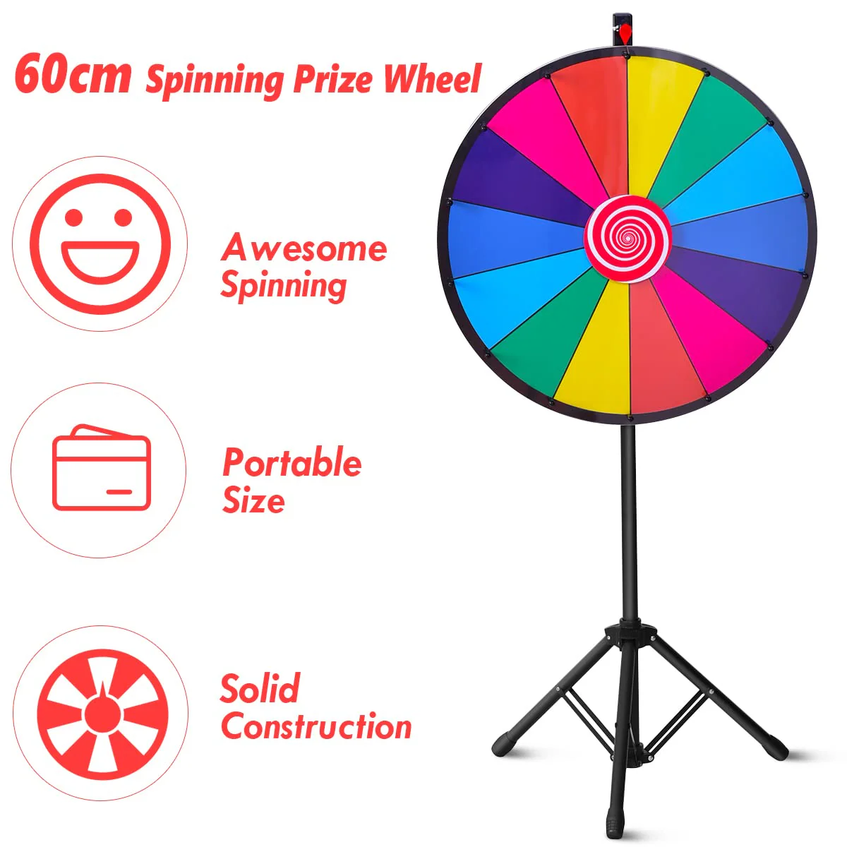 HONEY JOY 24” Spinning Prize Wheel, Portable Prize Wheel with Folding Tripod, Dry Erase and Marker - Image 3