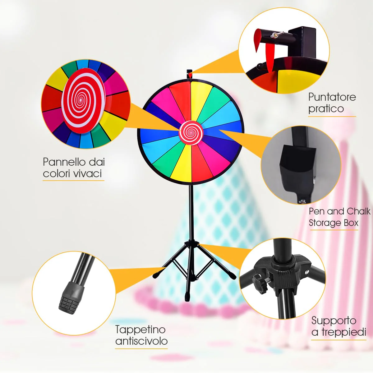 HONEY JOY 24” Spinning Prize Wheel, Portable Prize Wheel with Folding Tripod, Dry Erase and Marker - Image 7