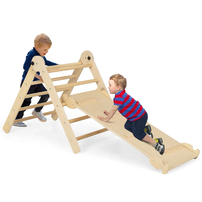 HONEY JOY 3-in-1 Foldable Triangular Climbing Toys, Height Adjustable Pikler Triangle & Sliding Set for Toddlers - Image 10