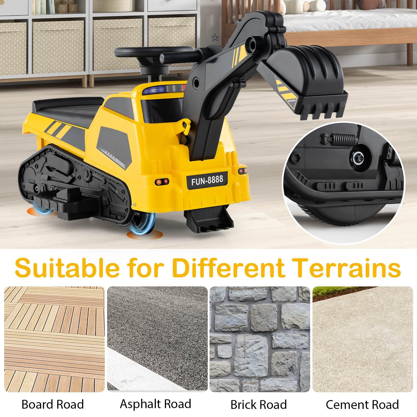 HONEY JOY 3-in-1 Kid Ride on Tractor w/Adjustable Arms, Electric Excavator Bulldozer Toy Road Roller w/Music - Image 8