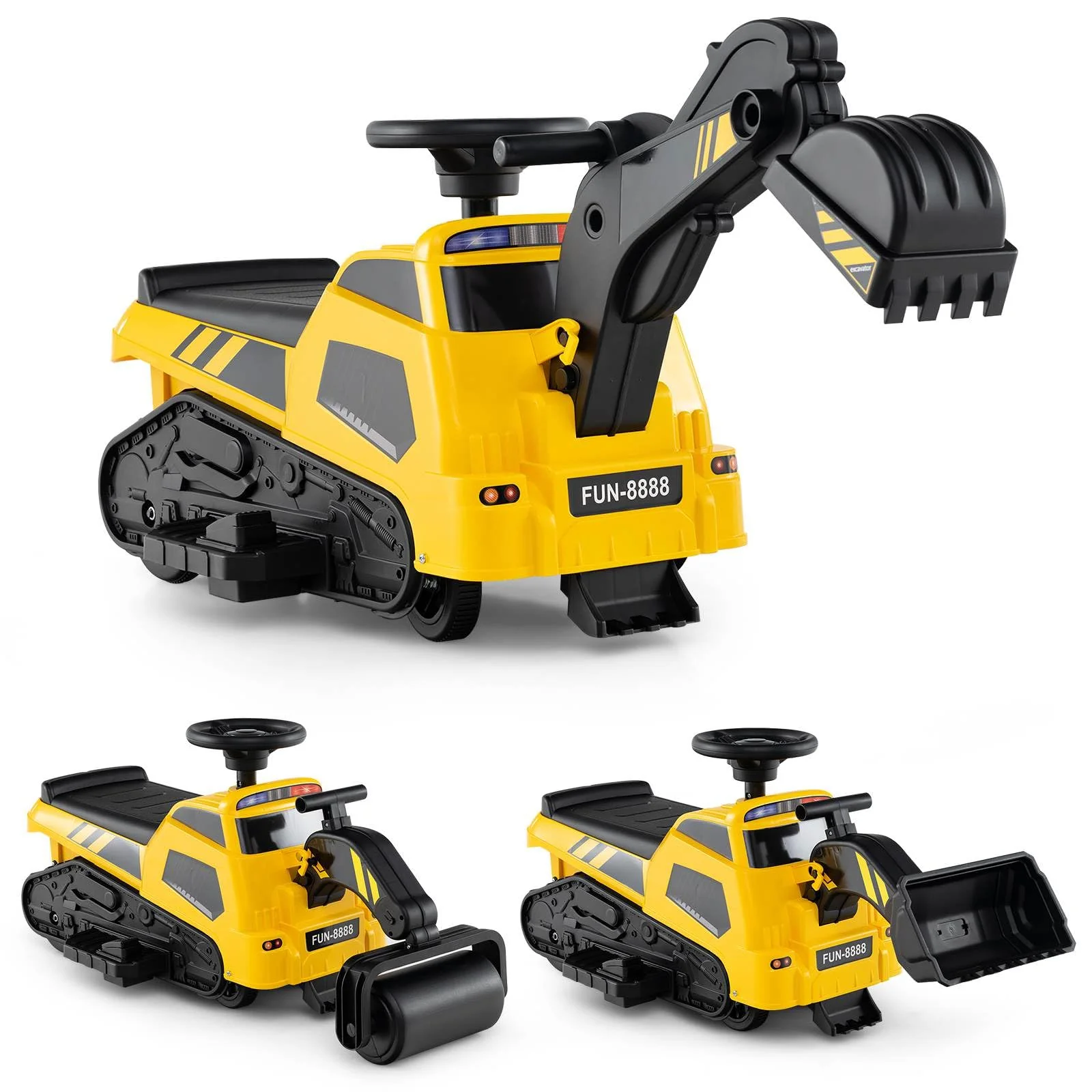 HONEY JOY 3-in-1 Kid Ride on Tractor w/Adjustable Arms, Electric Excavator Bulldozer Toy Road Roller w/Music - Image 9
