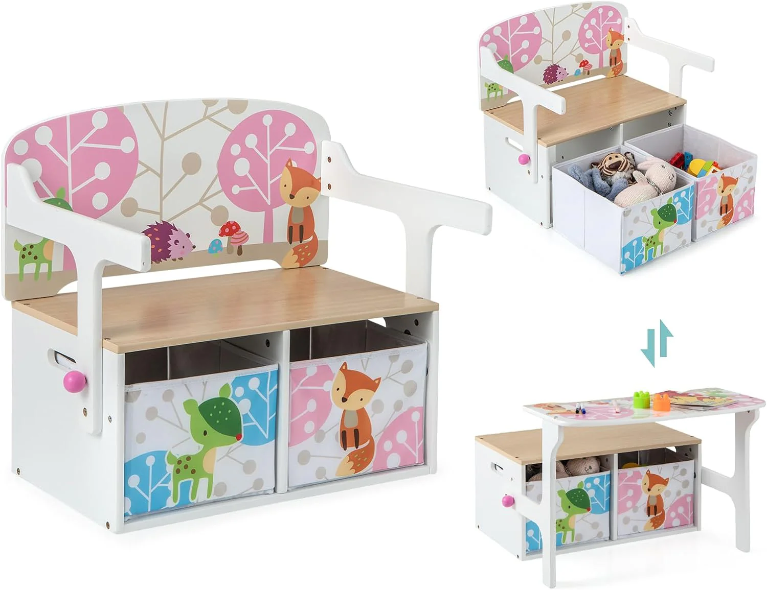 HONEY JOY 3 in 1 Kids Convertible Activity Bench, Children Table & Chair Set