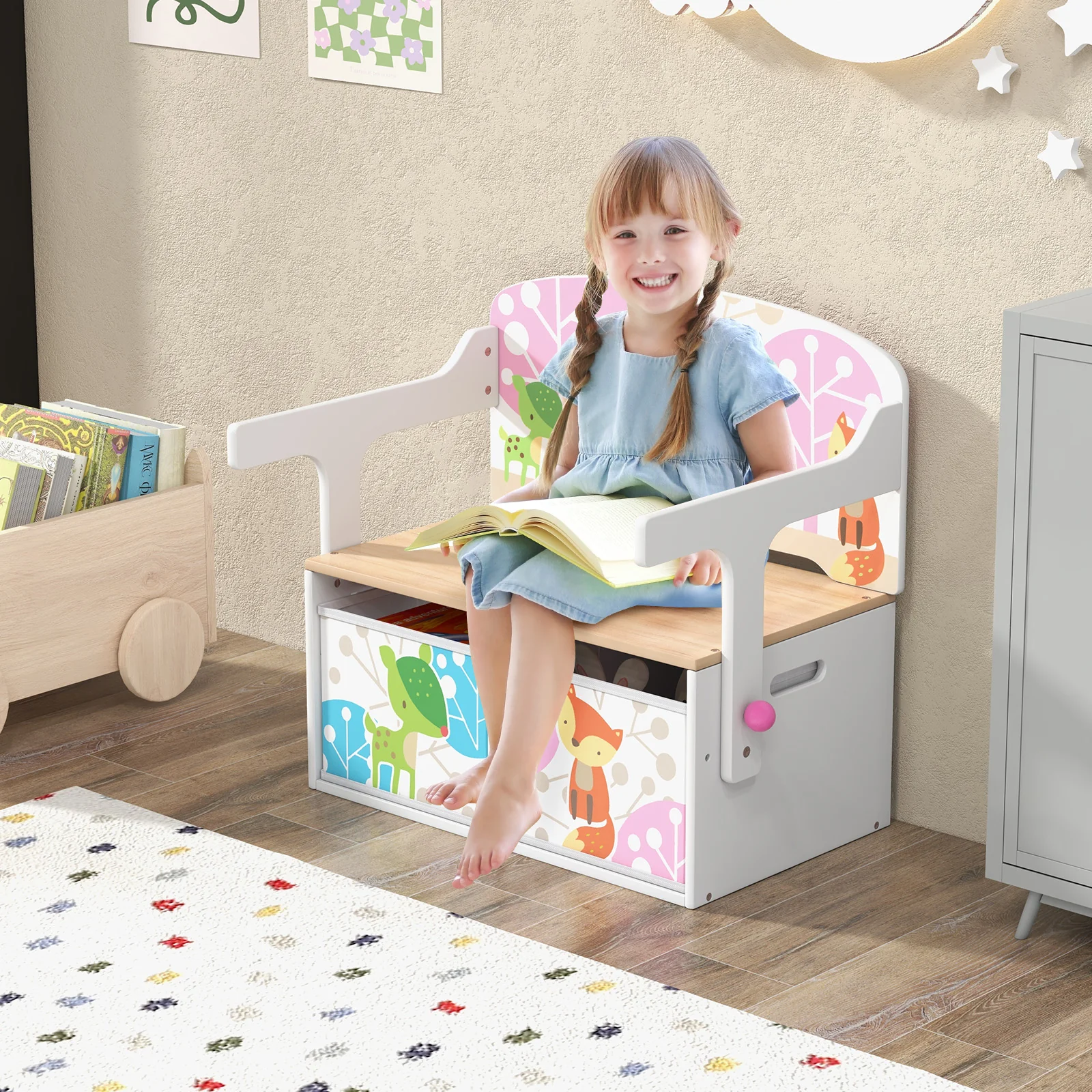 HONEY JOY 3 in 1 Kids Convertible Activity Bench, Children Table & Chair Set - Image 2