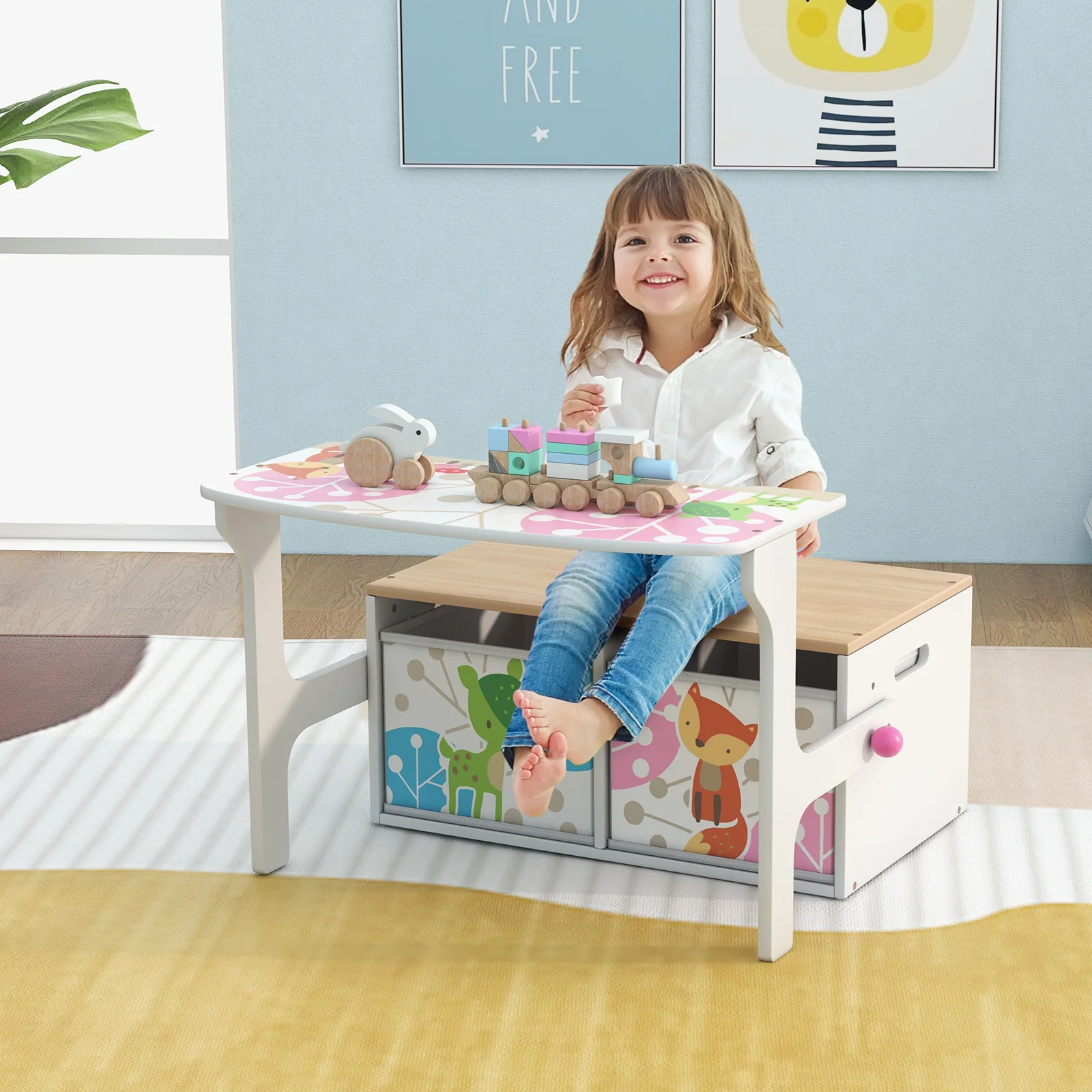 HONEY JOY 3 in 1 Kids Convertible Activity Bench, Children Table & Chair Set - Image 3