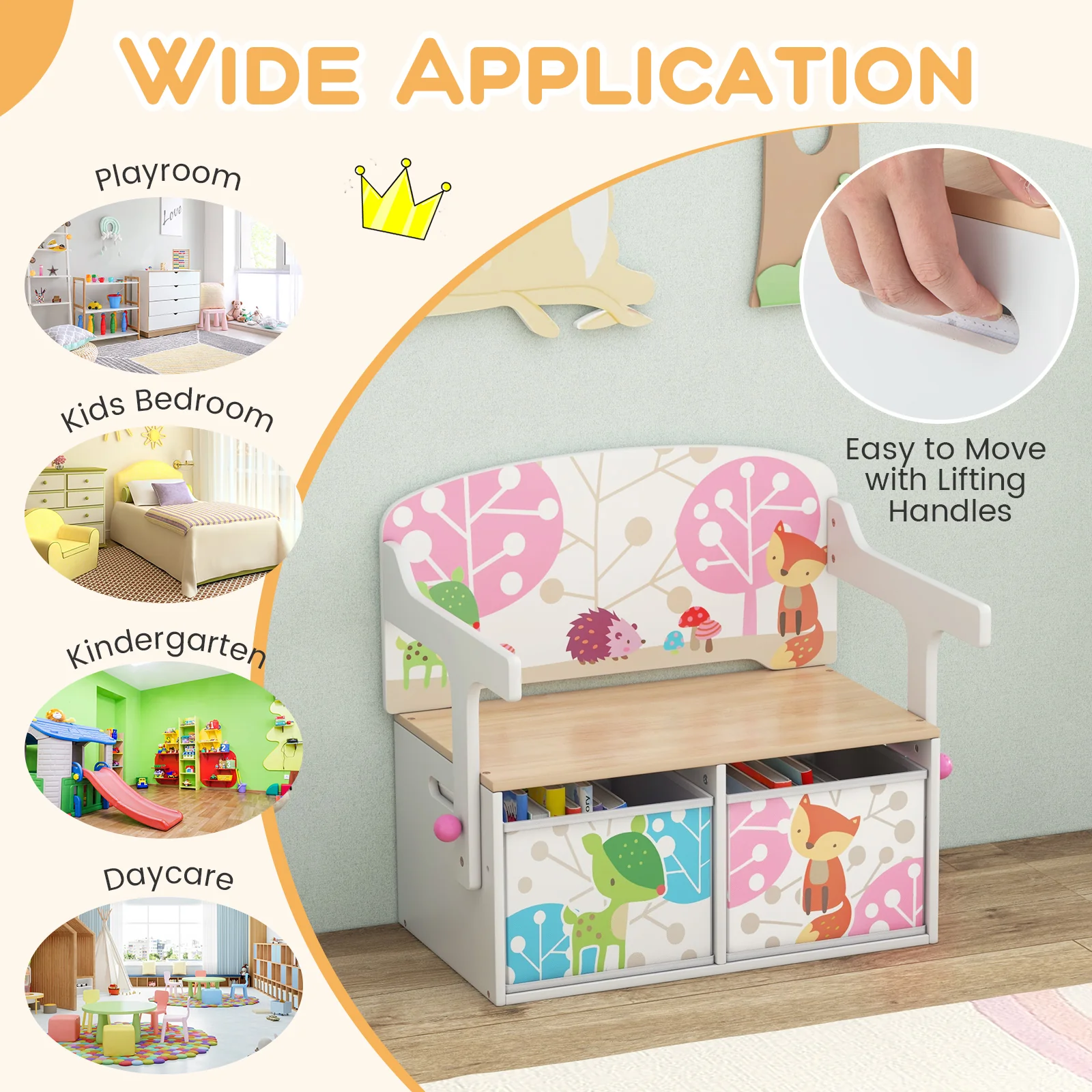 HONEY JOY 3 in 1 Kids Convertible Activity Bench, Children Table & Chair Set - Image 8