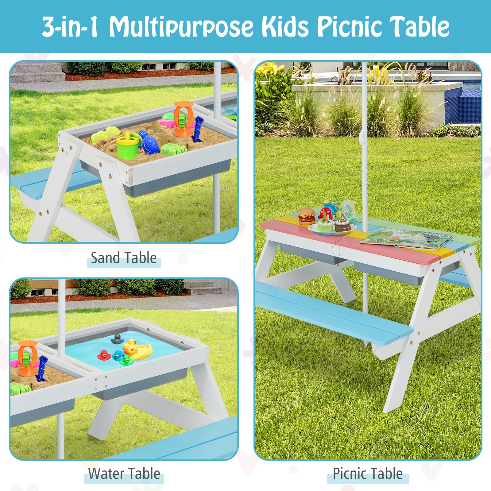 HONEY JOY 3-in-1 Kids Picnic Table Set - Image 4