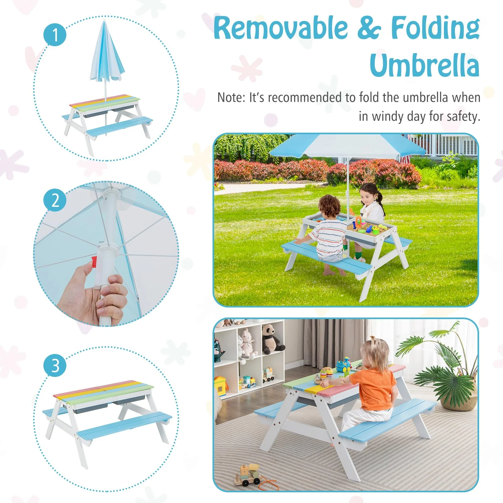 HONEY JOY 3-in-1 Kids Picnic Table Set - Image 5