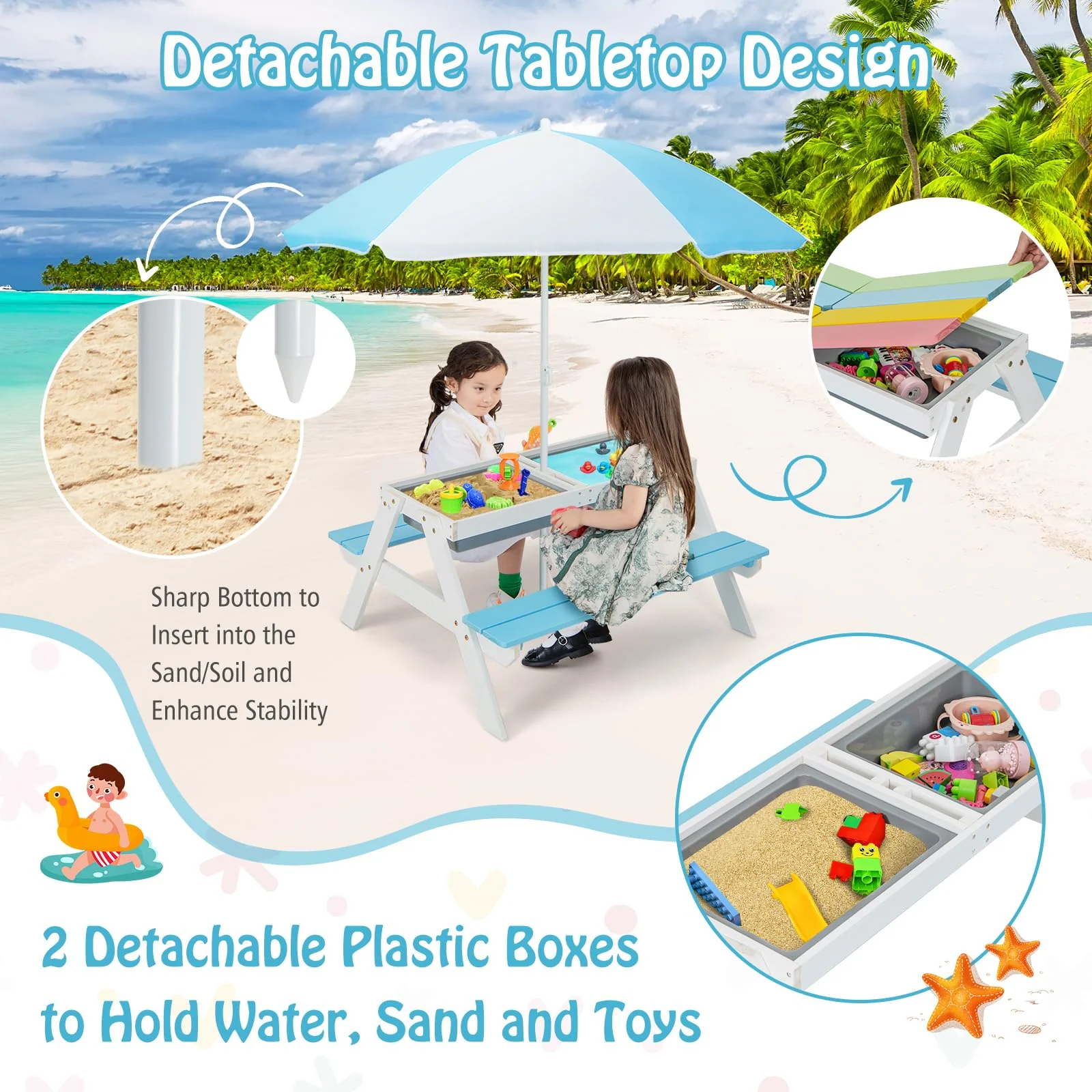 HONEY JOY 3-in-1 Kids Picnic Table Set - Image 6