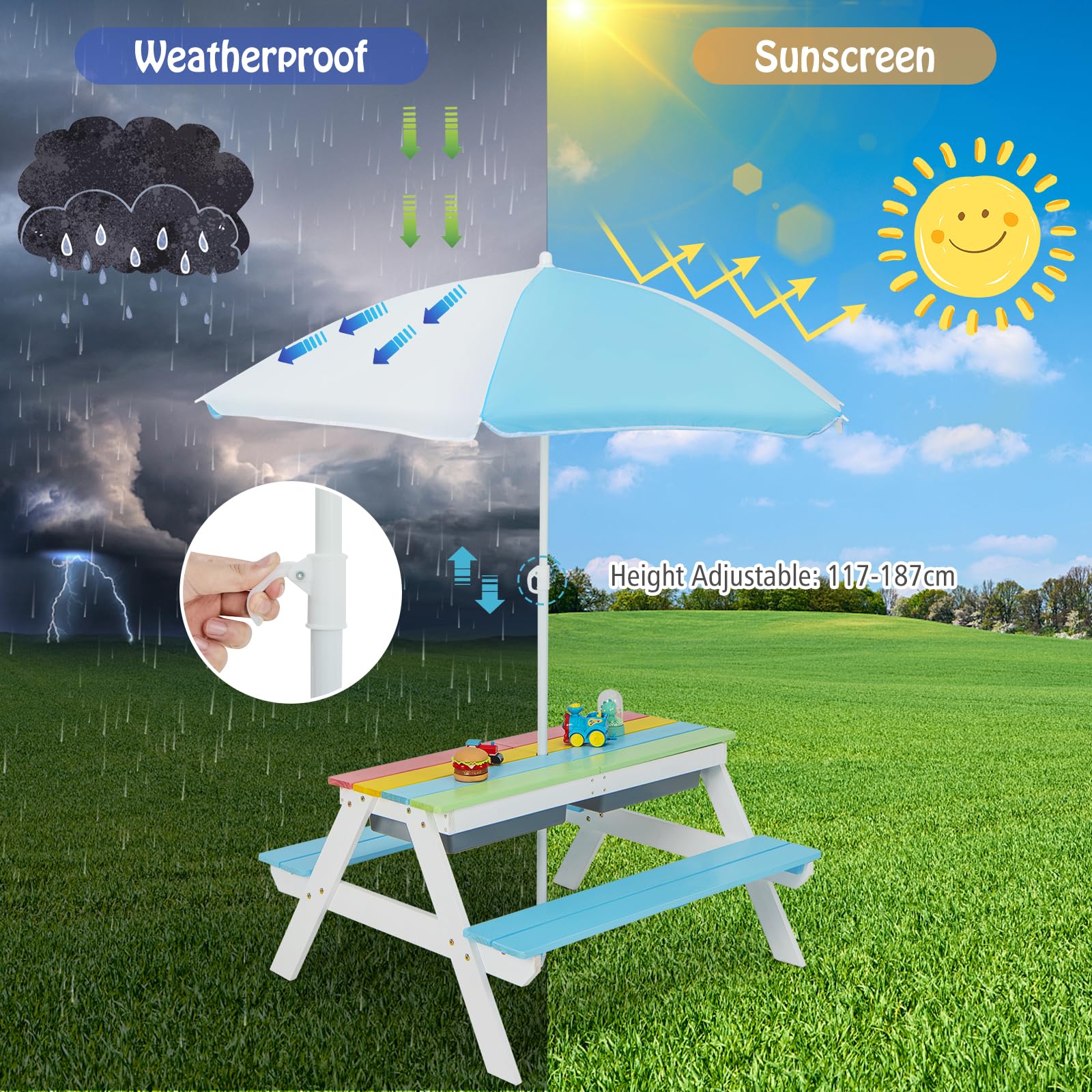HONEY JOY 3-in-1 Kids Picnic Table Set - Image 7