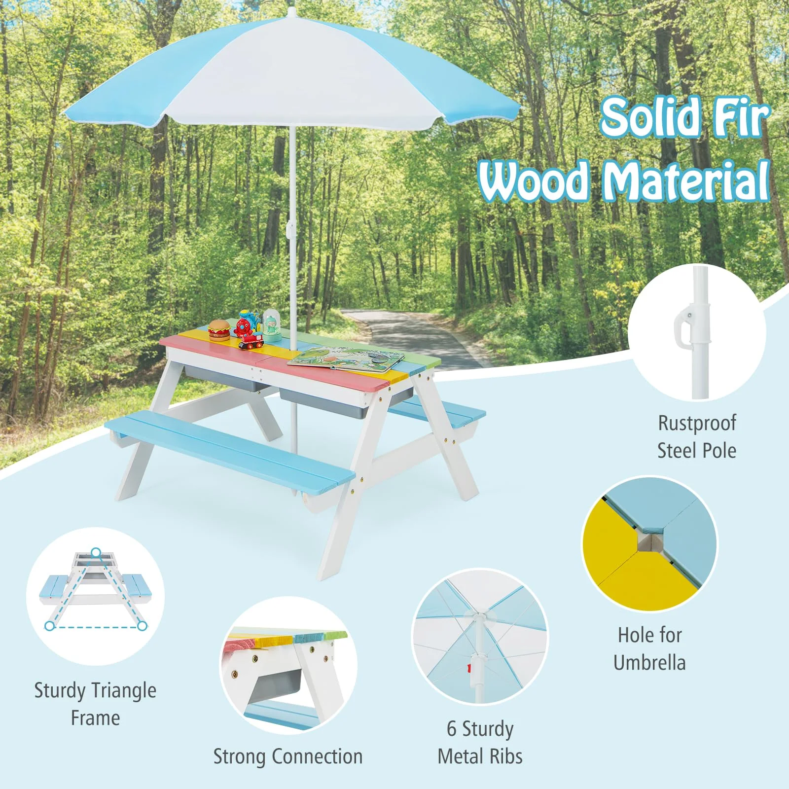 HONEY JOY 3-in-1 Kids Picnic Table Set - Image 8