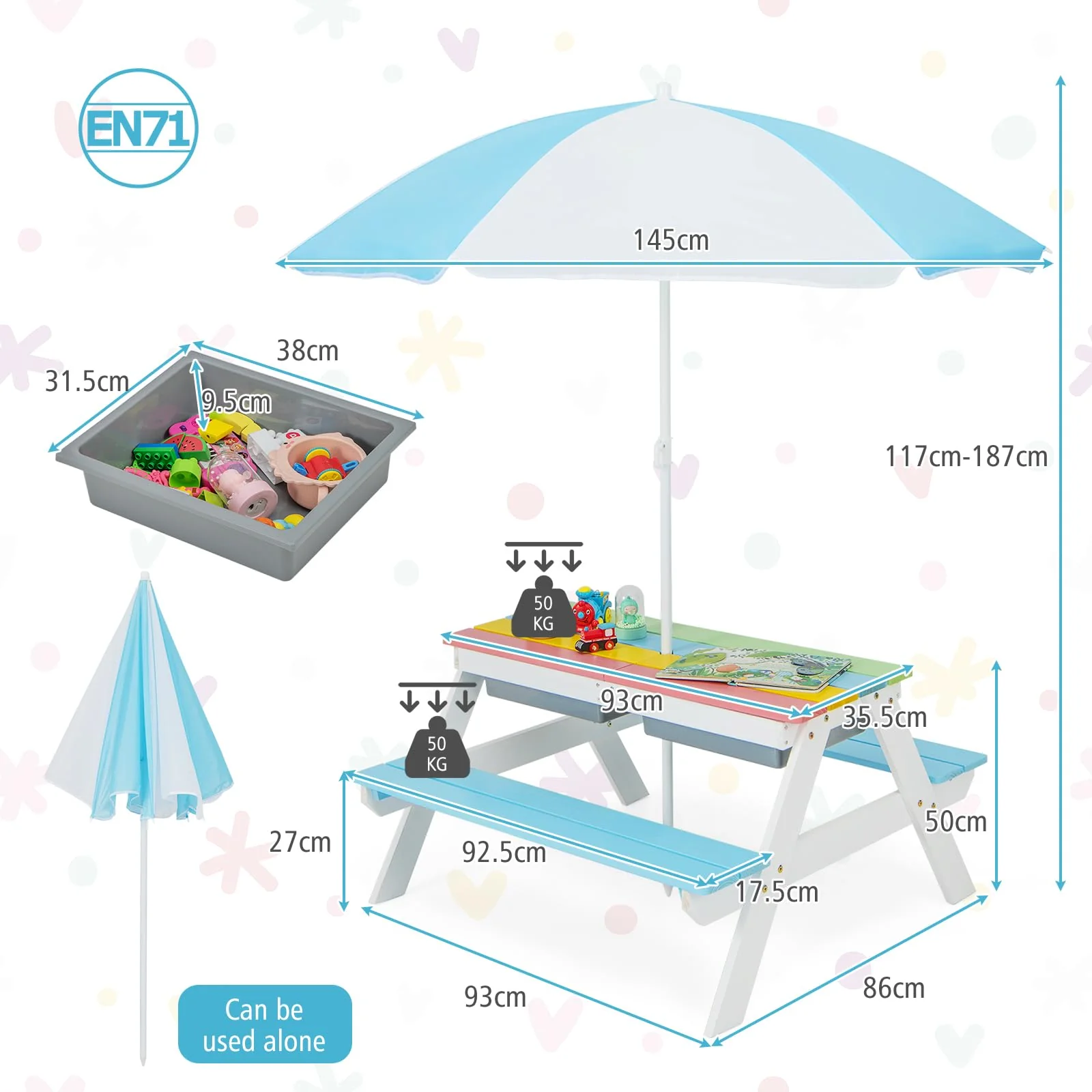 HONEY JOY 3-in-1 Kids Picnic Table Set - Image 9