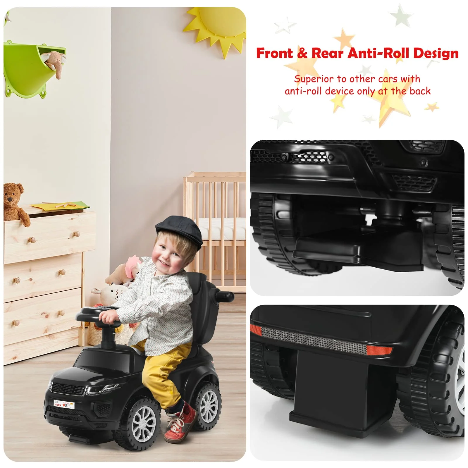 HONEY JOY 3 in 1 Kids Ride On Push Car, Stroller Sliding Walking Car with Horn, Music, Light - Image 5
