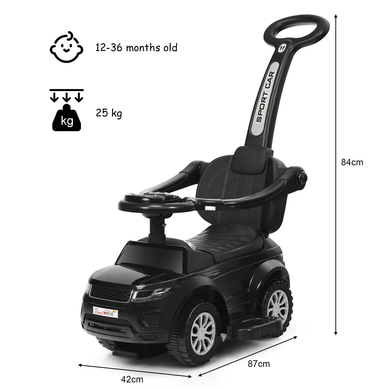 HONEY JOY 3 in 1 Kids Ride On Push Car, Stroller Sliding Walking Car with Horn, Music, Light - Image 6