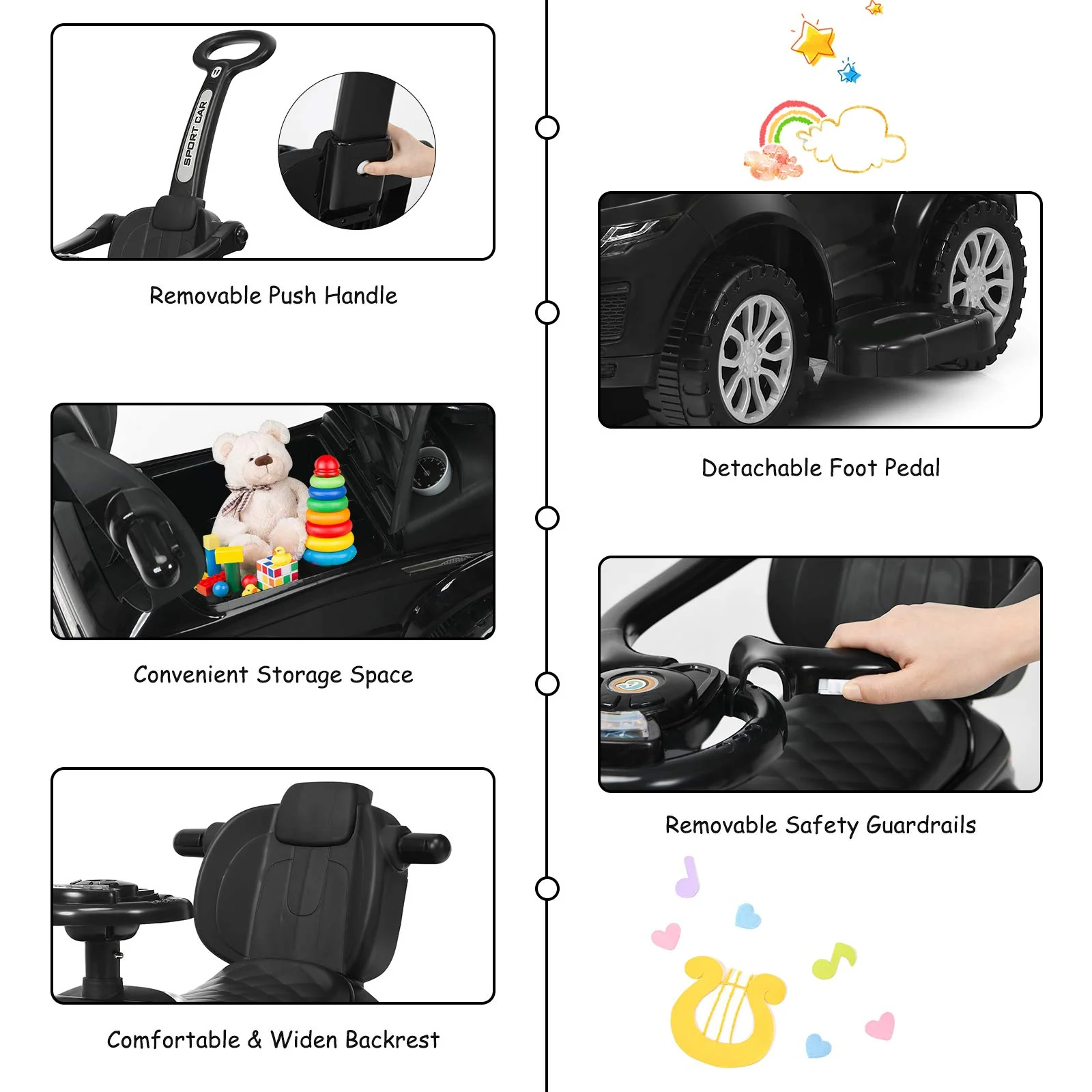 HONEY JOY 3 in 1 Kids Ride On Push Car, Stroller Sliding Walking Car with Horn, Music, Light - Image 7