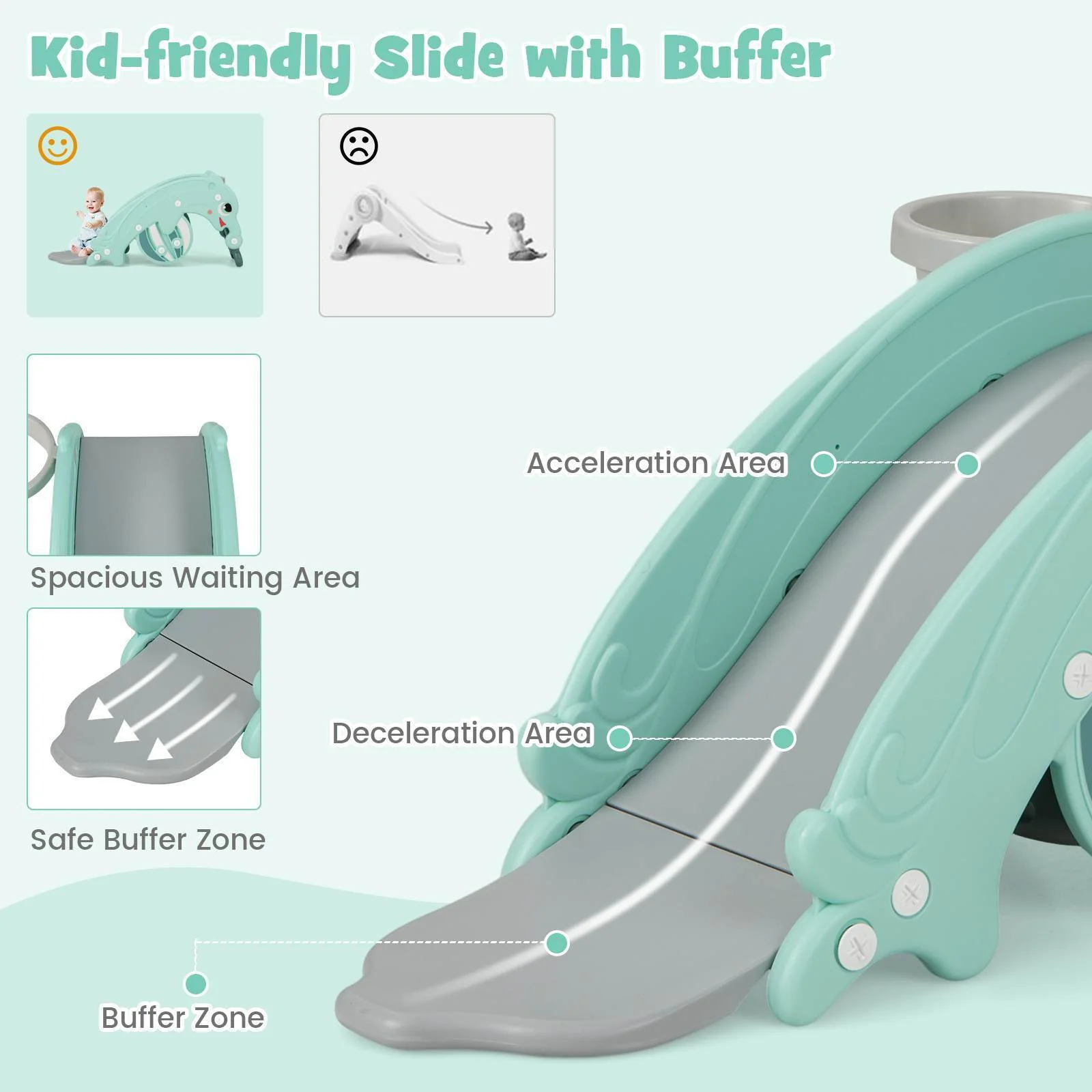 HONEY JOY 3-in-1 Kids Slide Rocking Horse Set with Basketball Hoop Indoor Gift - Image 10
