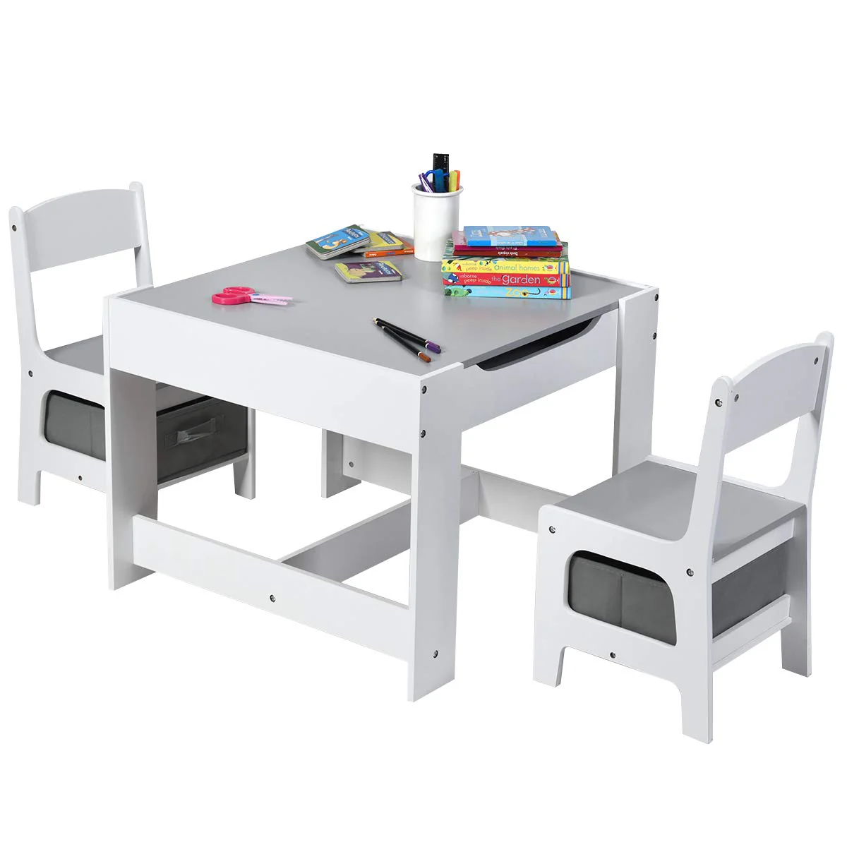 HONEY JOY 3 in 1 Kids Wooden Table & 2 Chair Set - Image 10