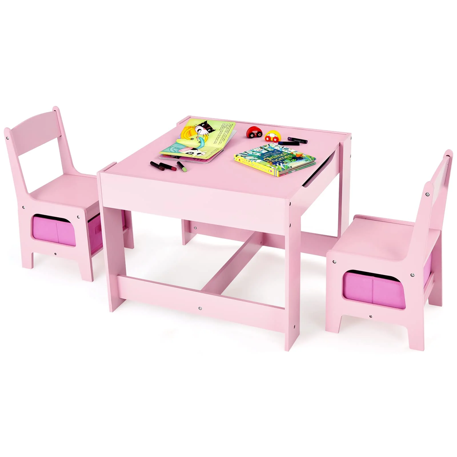 HONEY JOY 3 in 1 Kids Wooden Table & 2 Chair Set - Image 12