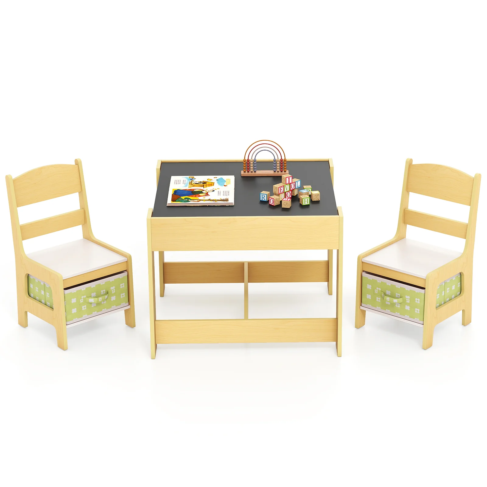 HONEY JOY 3 in 1 Kids Wooden Table & 2 Chair Set - Image 13