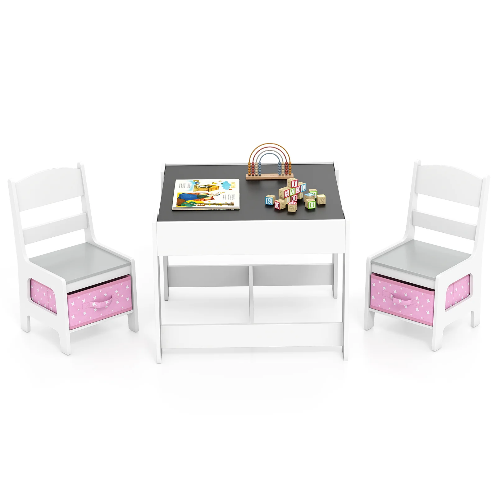 HONEY JOY 3 in 1 Kids Wooden Table & 2 Chair Set - Image 16
