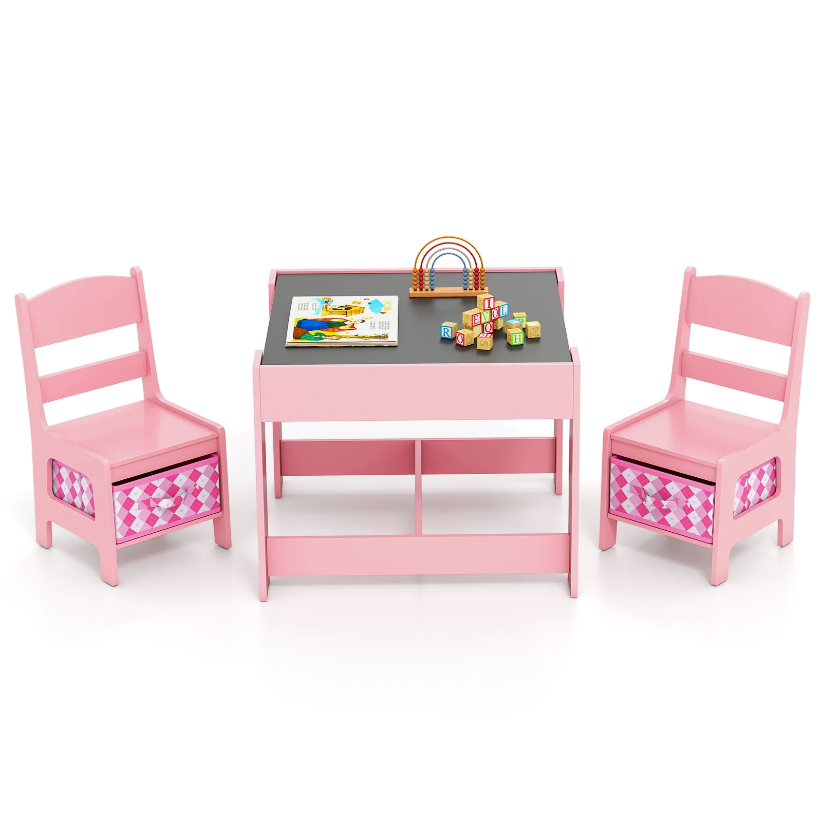 HONEY JOY 3 in 1 Kids Wooden Table & 2 Chair Set - Image 17