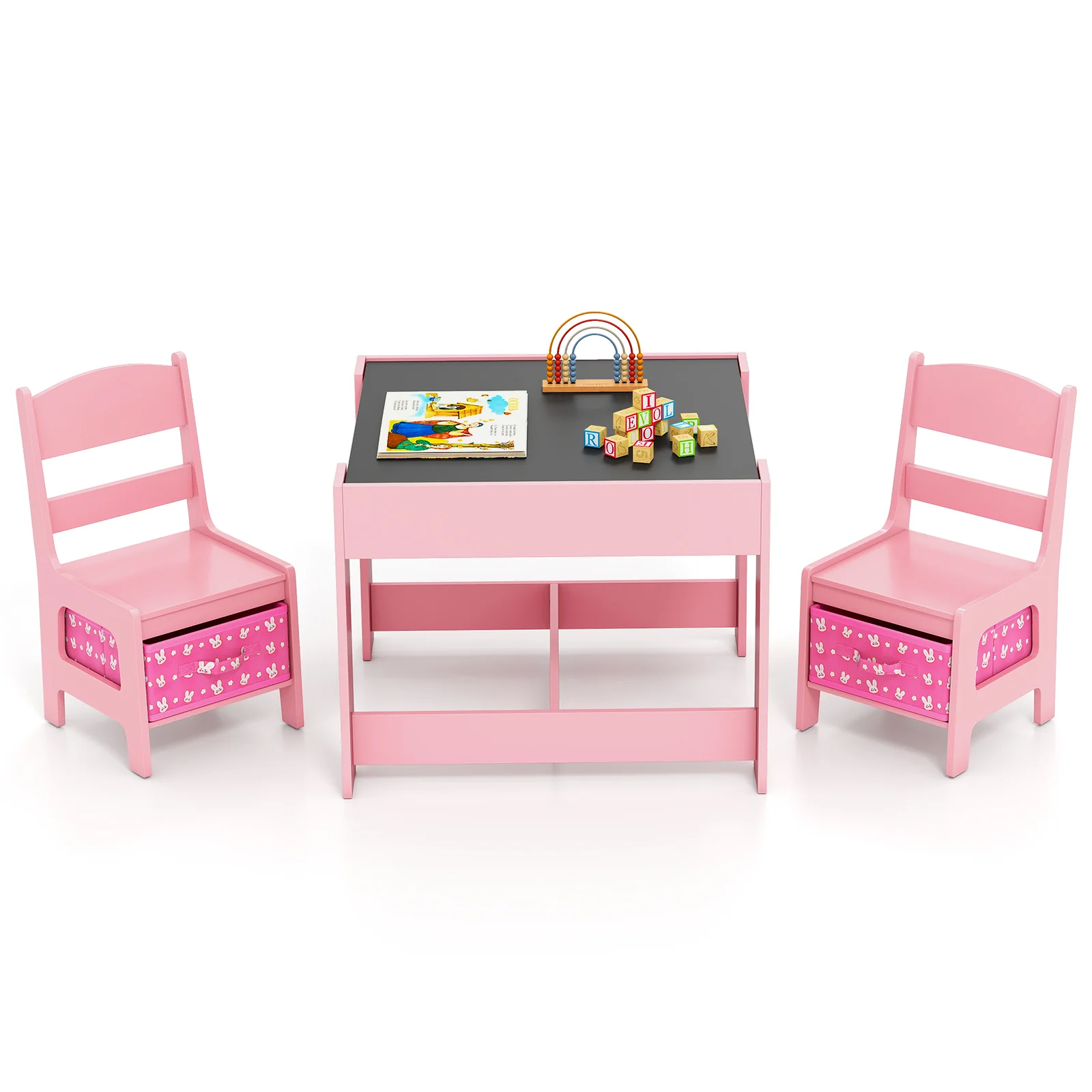 HONEY JOY 3 in 1 Kids Wooden Table & 2 Chair Set - Image 18