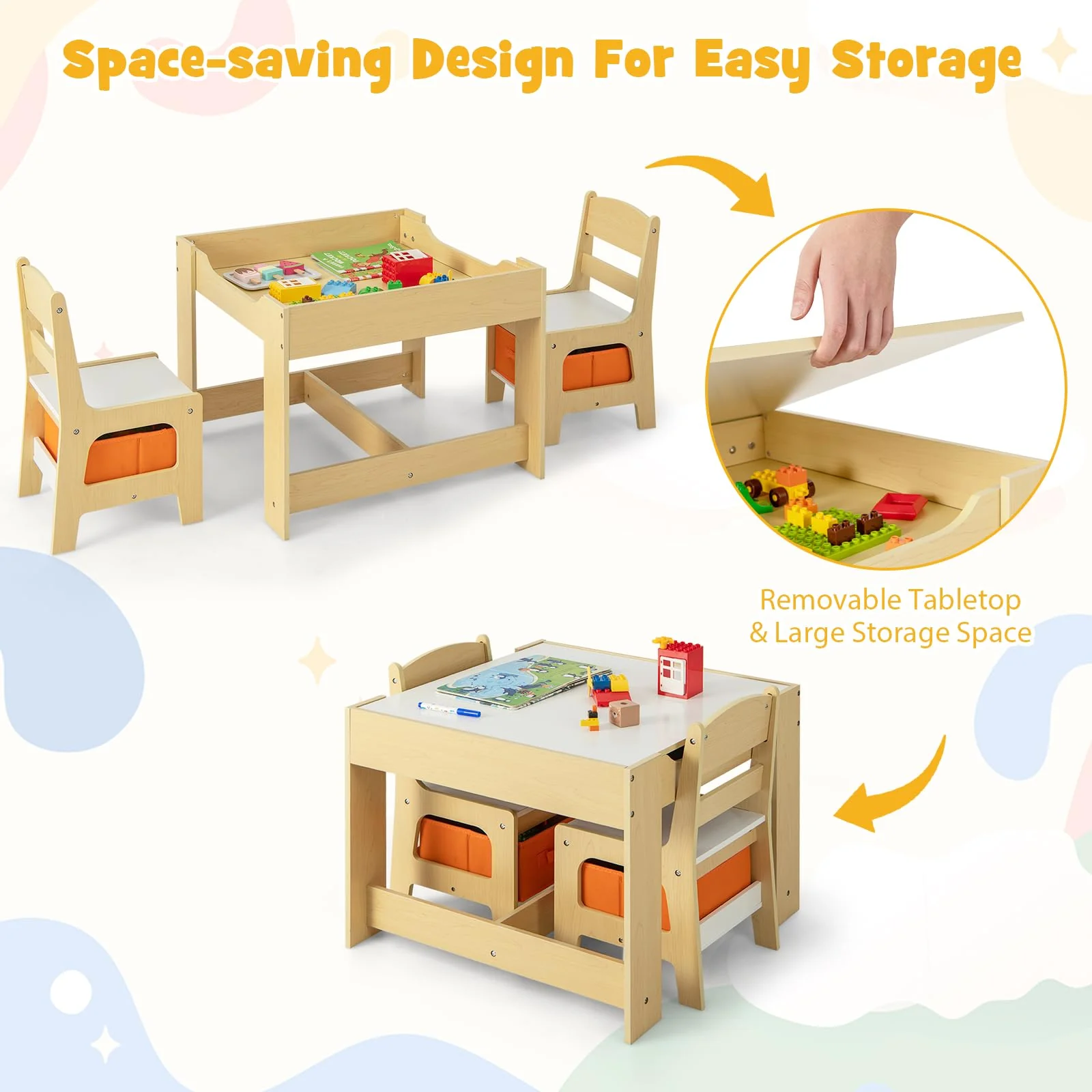 HONEY JOY 3 in 1 Kids Wooden Table & 2 Chair Set - Image 4