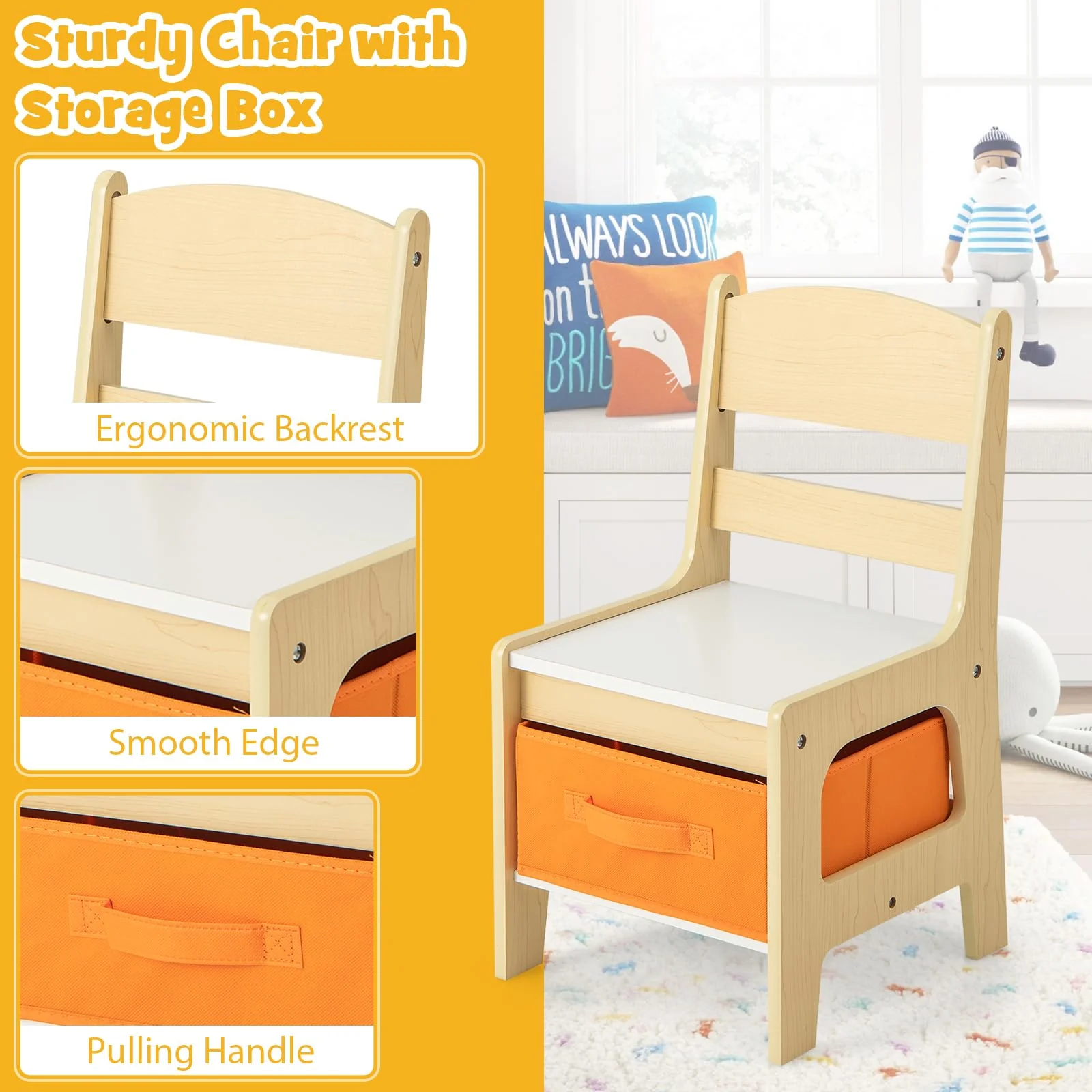 HONEY JOY 3 in 1 Kids Wooden Table & 2 Chair Set - Image 7
