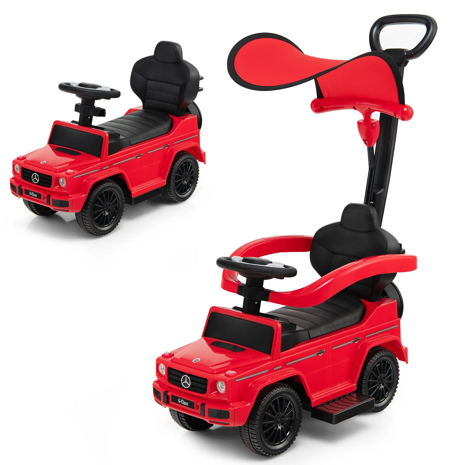 HONEY JOY 3-in-1 Licensed Mercedes Benz Ride on Push Car Kids Sliding Stroller - Image 10