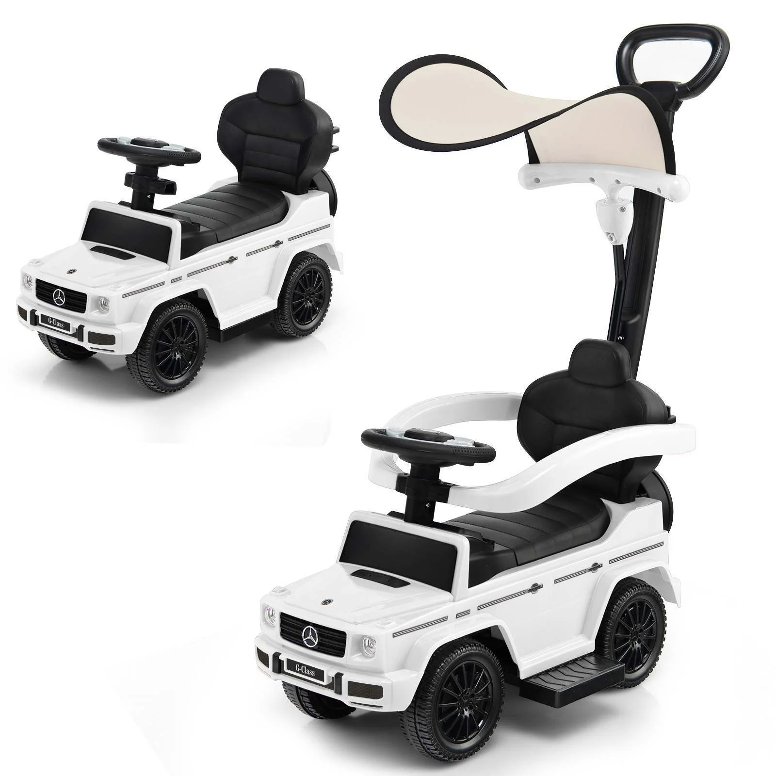 HONEY JOY 3-in-1 Licensed Mercedes Benz Ride on Push Car Kids Sliding Stroller - Image 12