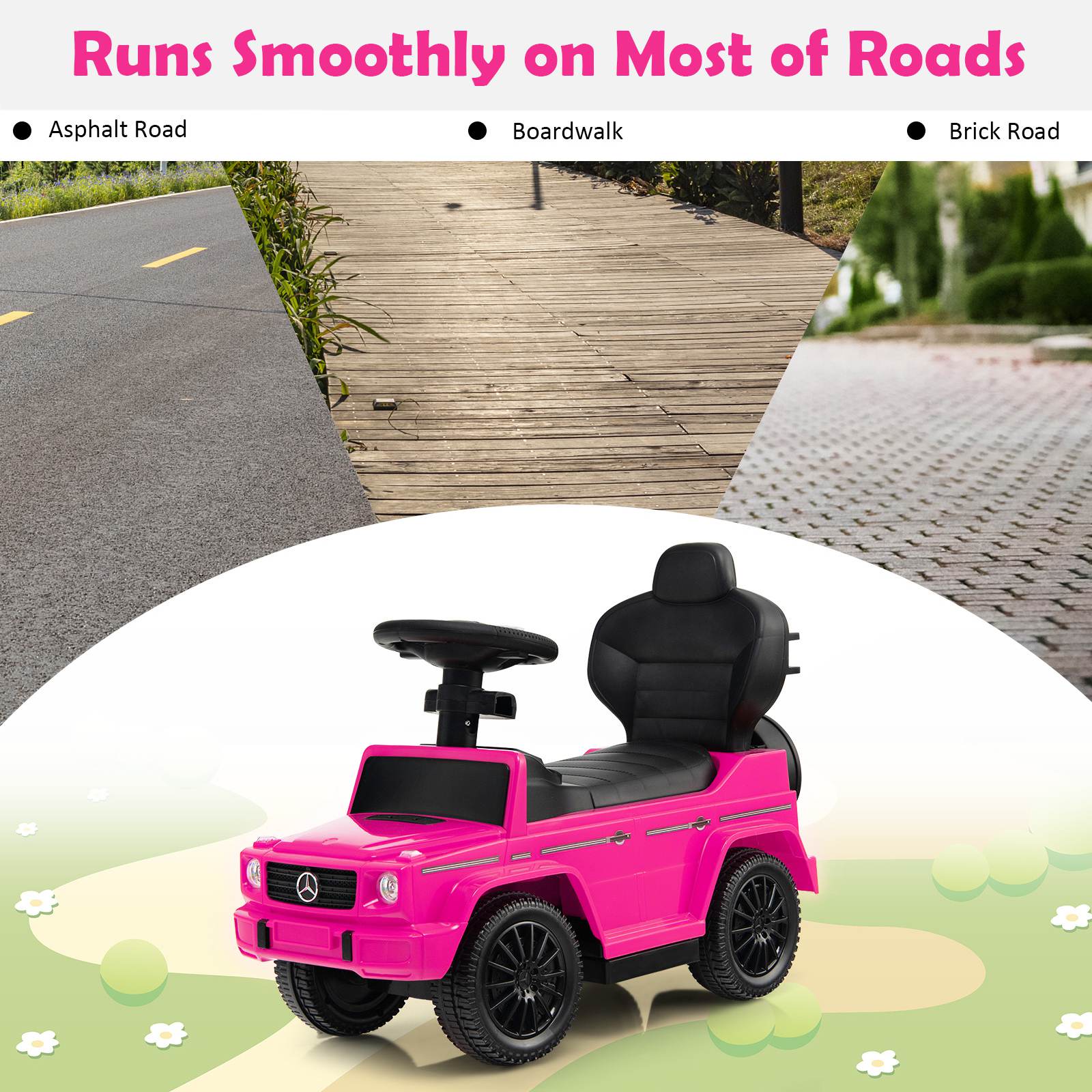 HONEY JOY 3-in-1 Licensed Mercedes Benz Ride on Push Car Kids Sliding Stroller - Image 3