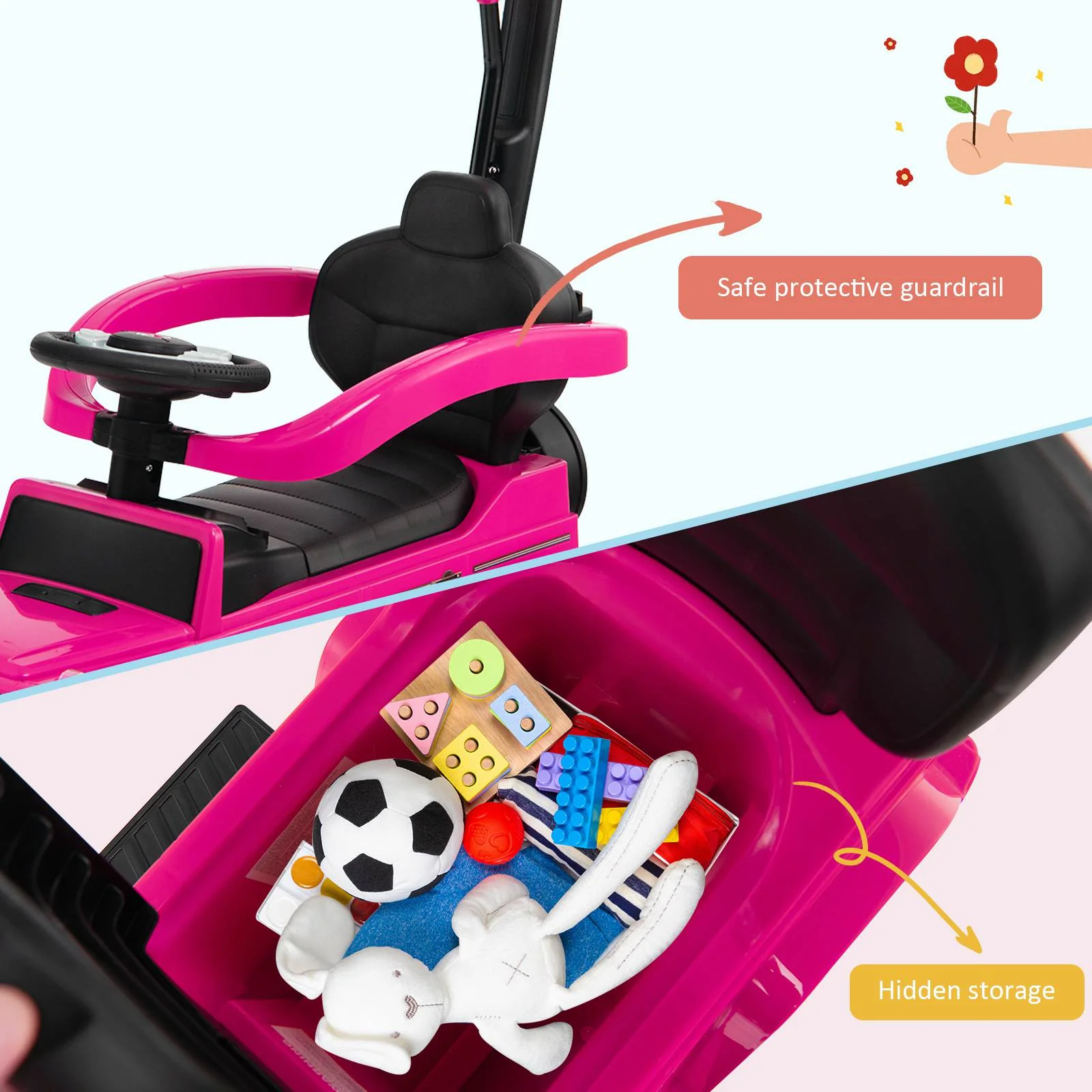 HONEY JOY 3-in-1 Licensed Mercedes Benz Ride on Push Car Kids Sliding Stroller - Image 4